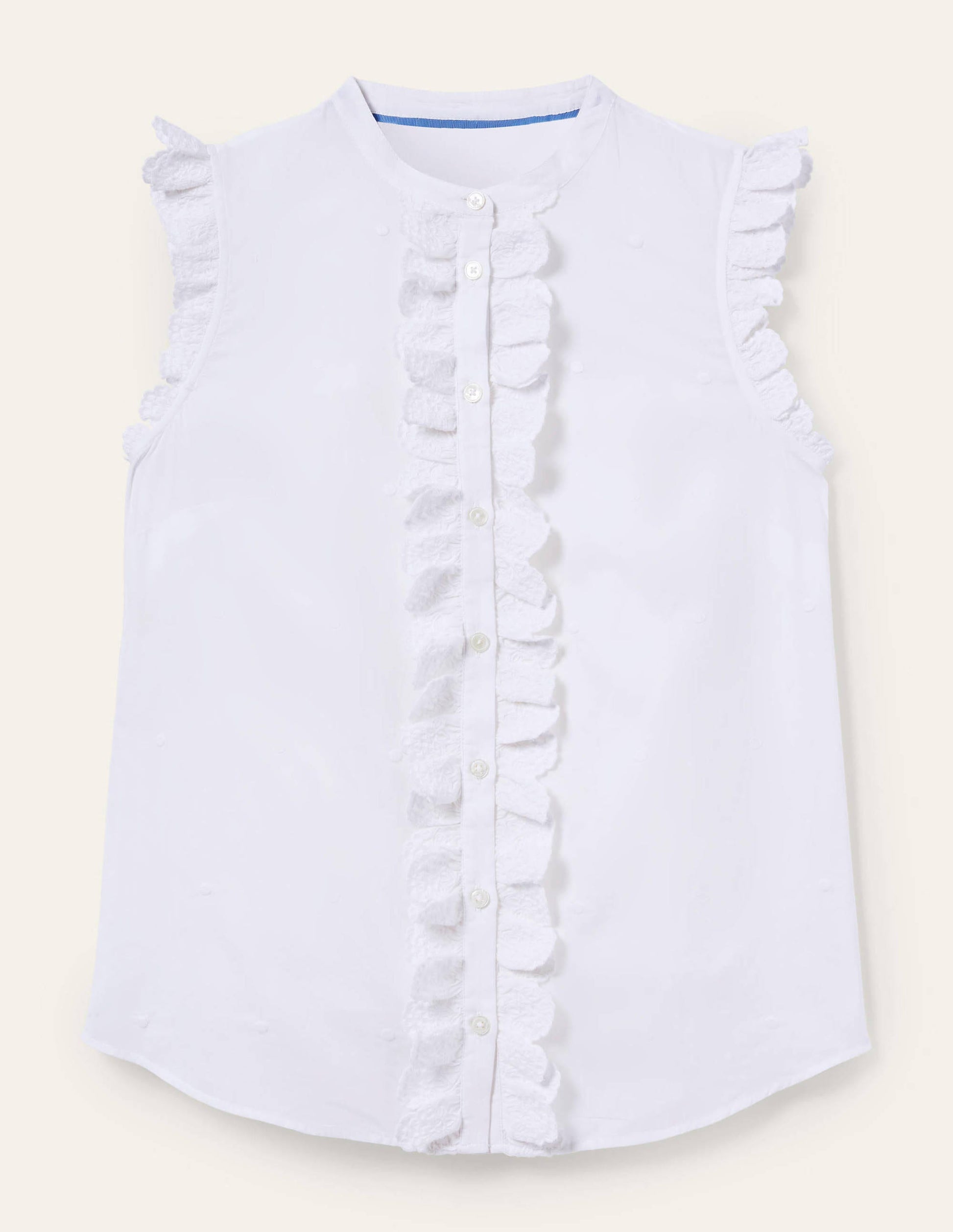 Sleeveless Embroidered Shirt-White-5
