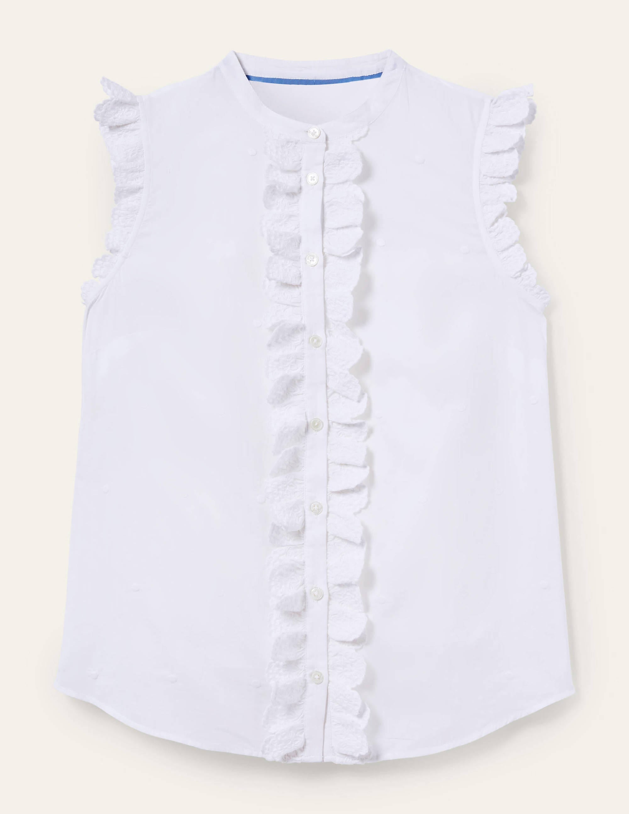 Sleeveless Embroidered Shirt-White - Image 5