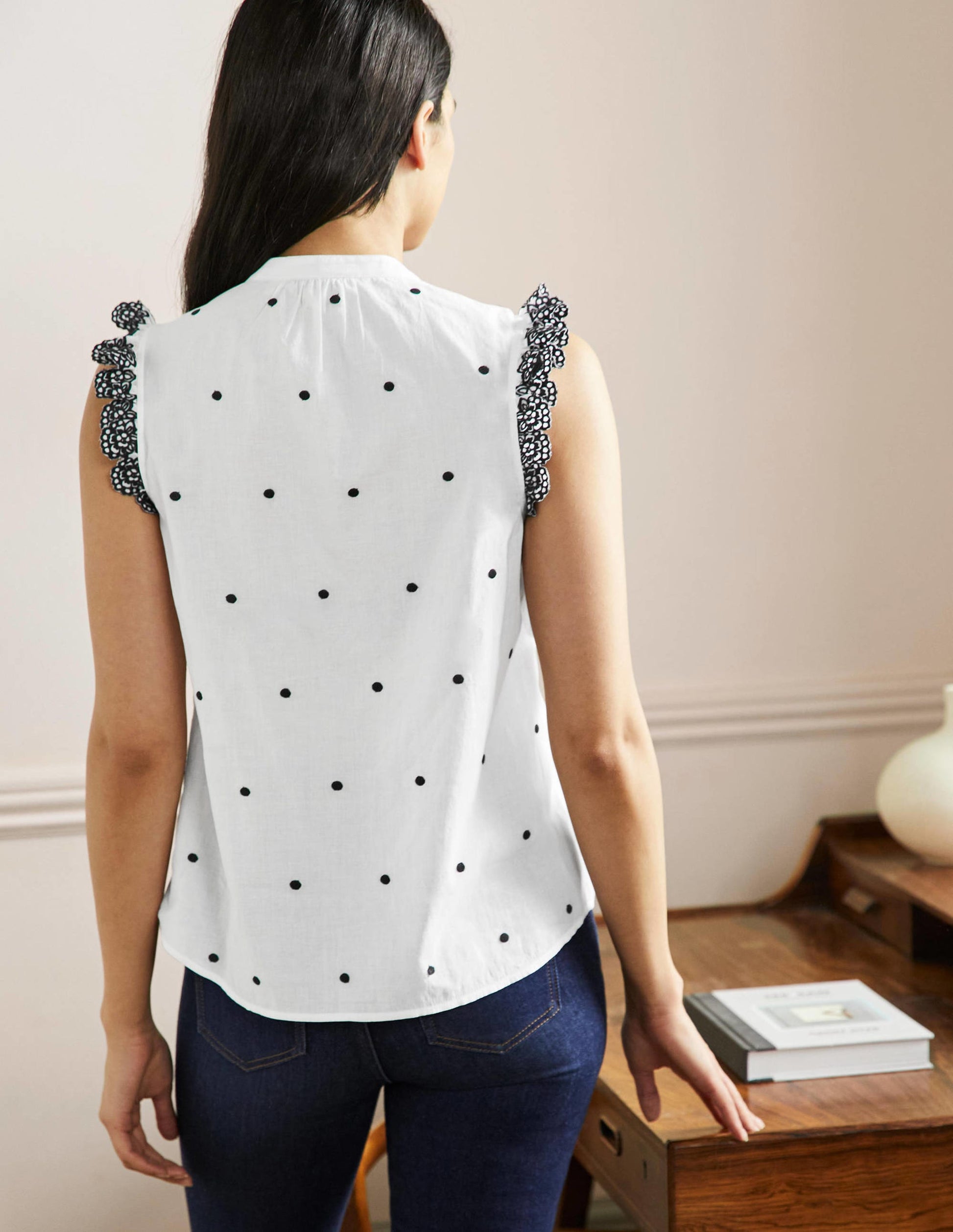 Sleeveless Embroidered Shirt-White, Black Broderie-3