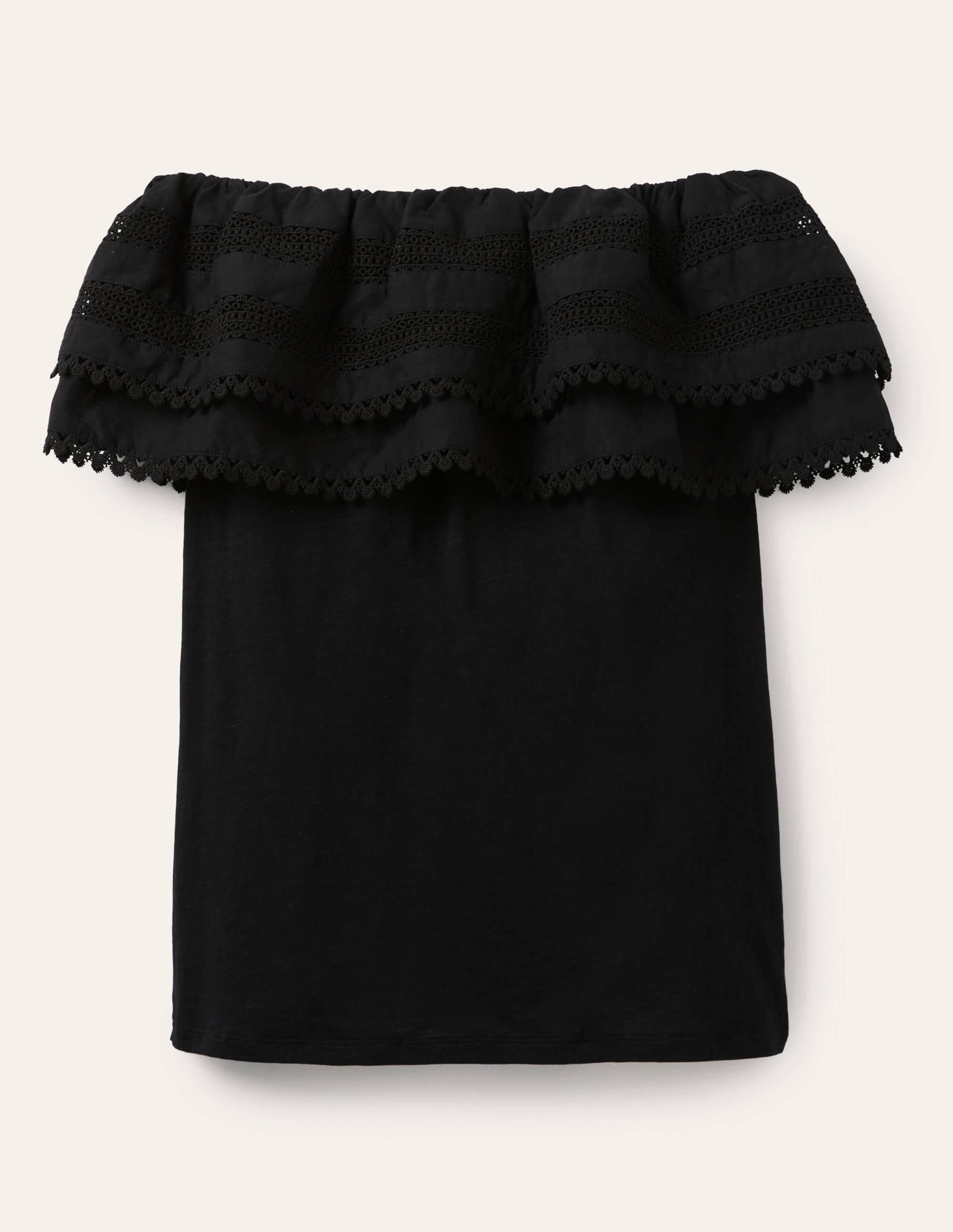 Bardot Woven Mix Detail Top-Black - Image 5
