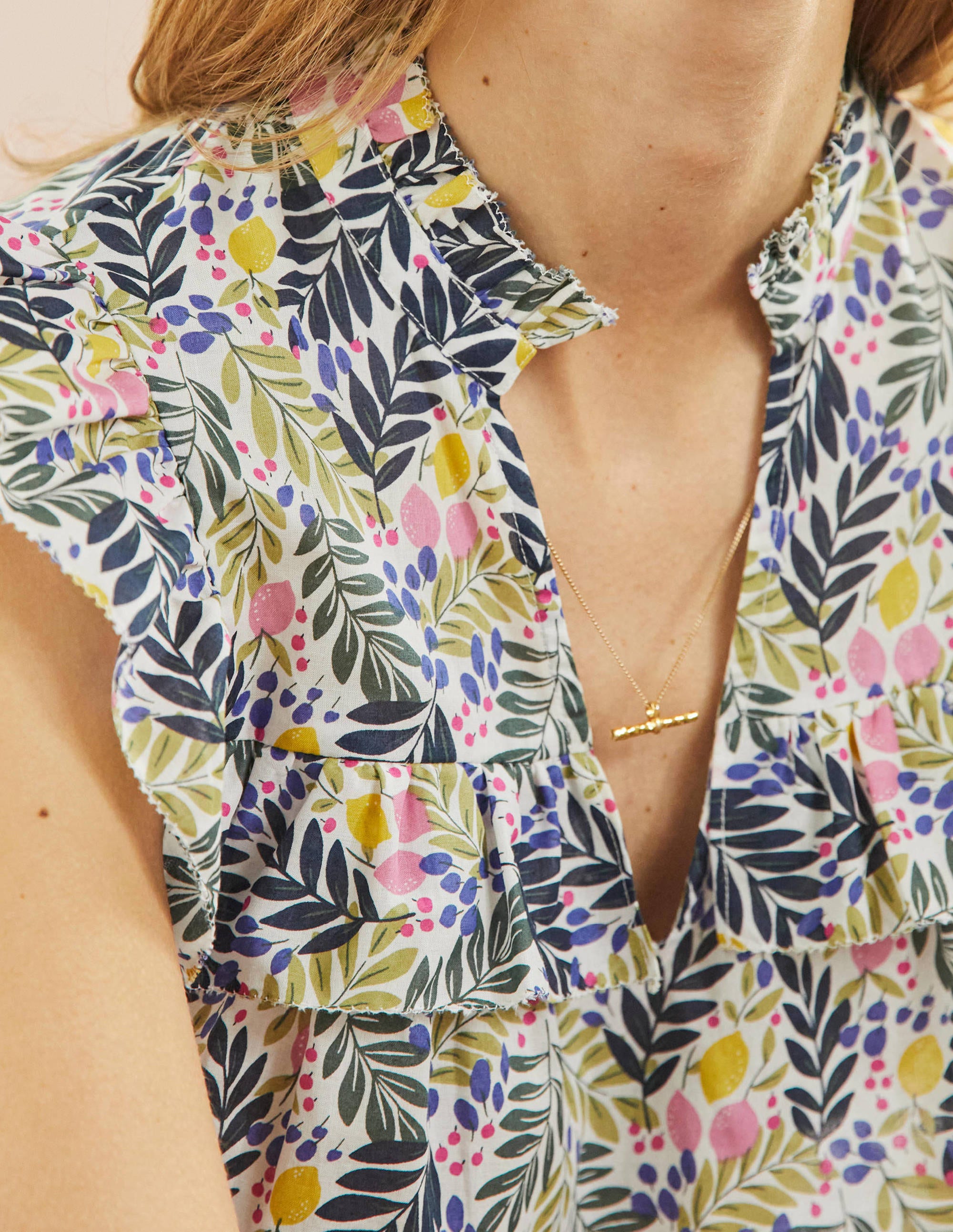 Sleeveless Ruffle Top-Multi, Lemon Foliage - Image 2