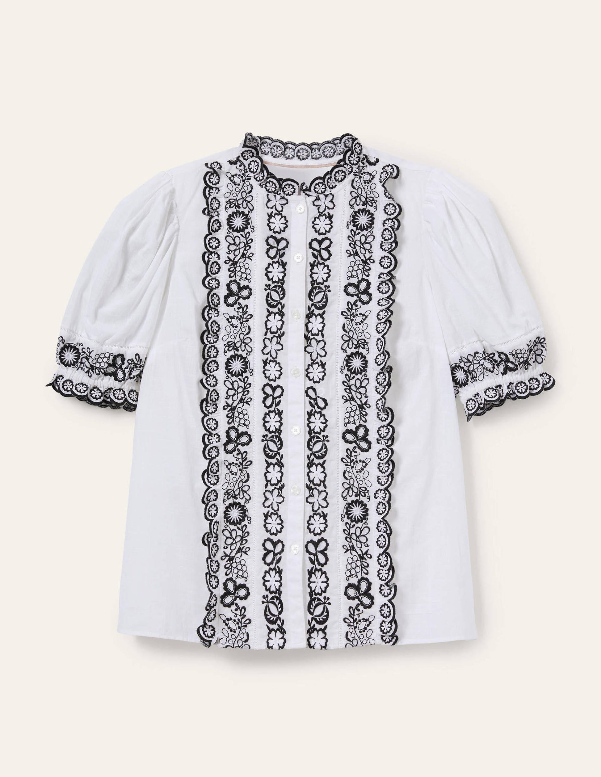 Embroidered Short Sleeve Shirt-White-6