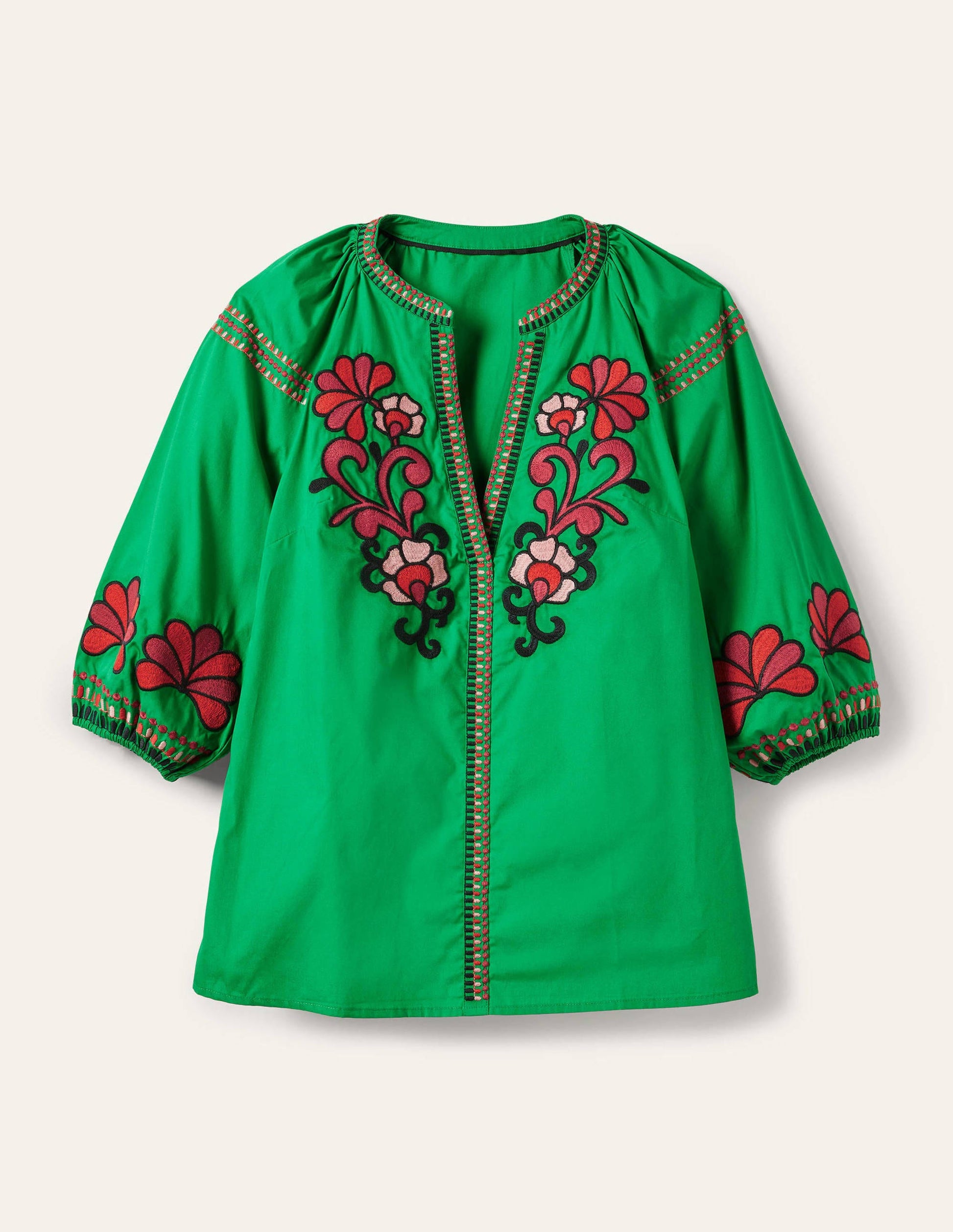 Louise Mid Sleeve Popover-Rich Emerald-6