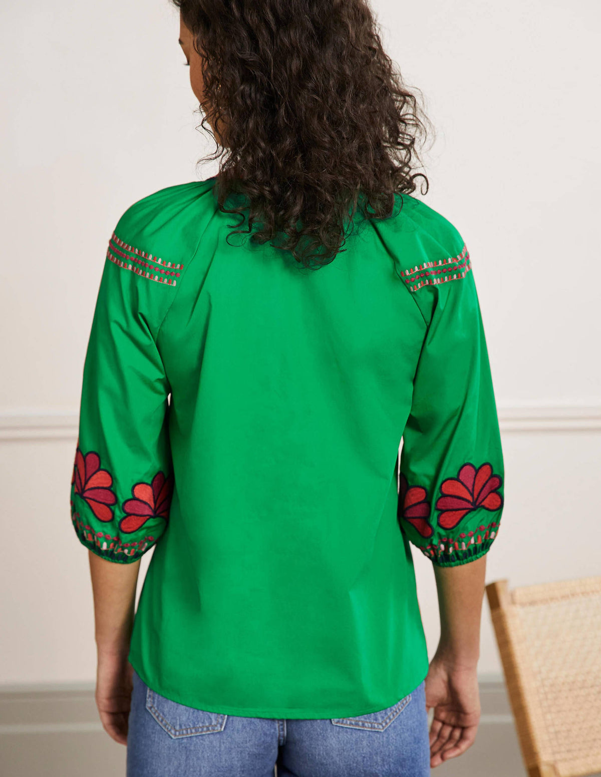 Louise Mid Sleeve Popover-Rich Emerald-3
