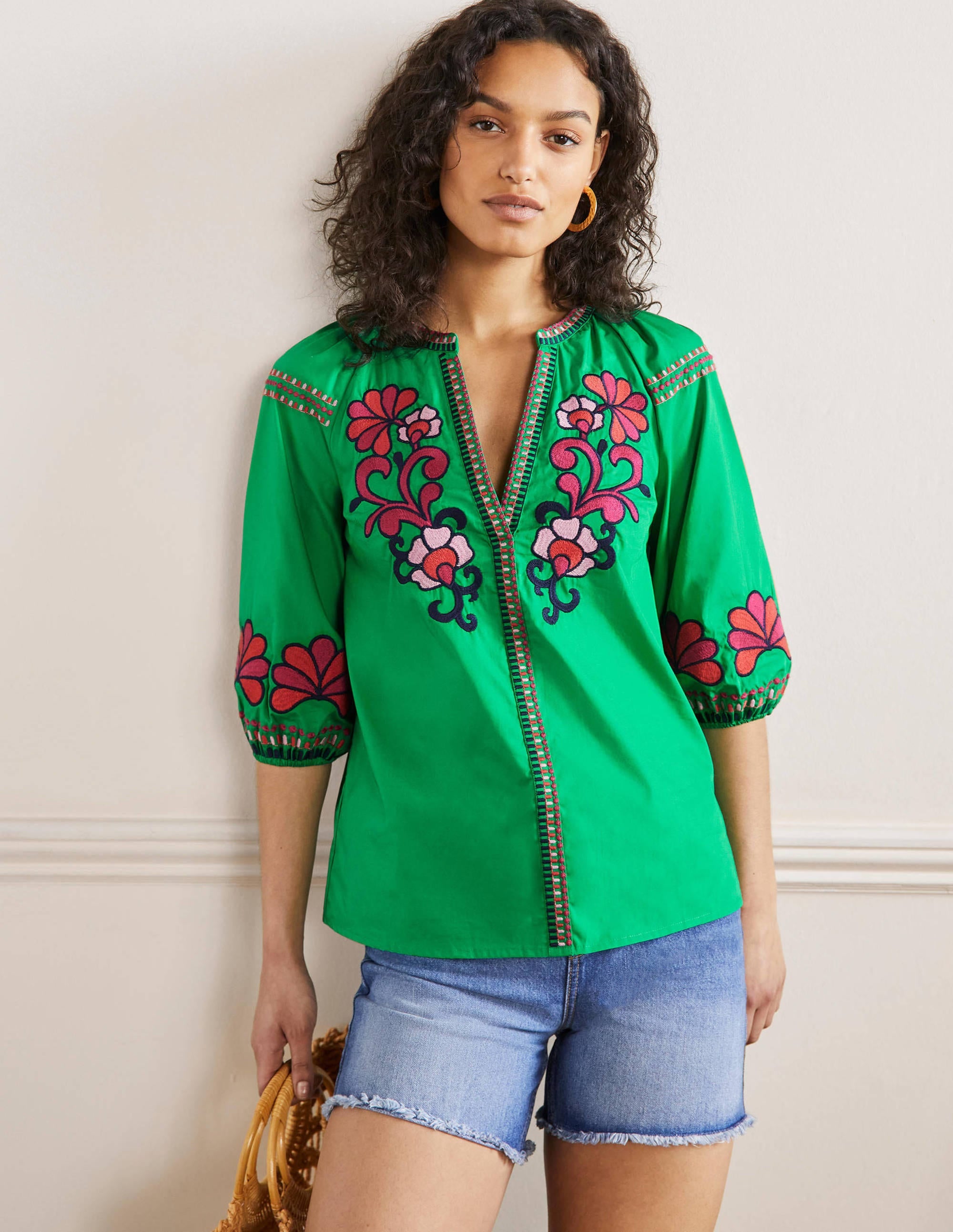 Louise Mid Sleeve Popover-Rich Emerald - Image 4