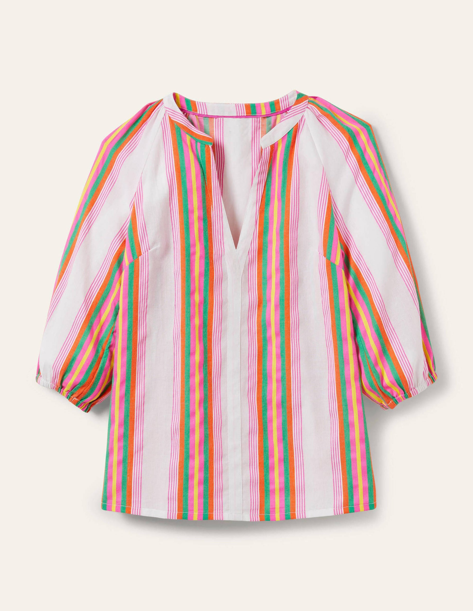 Louise Mid Sleeve Popover-Tropical Woven Rainbow Stripe-6