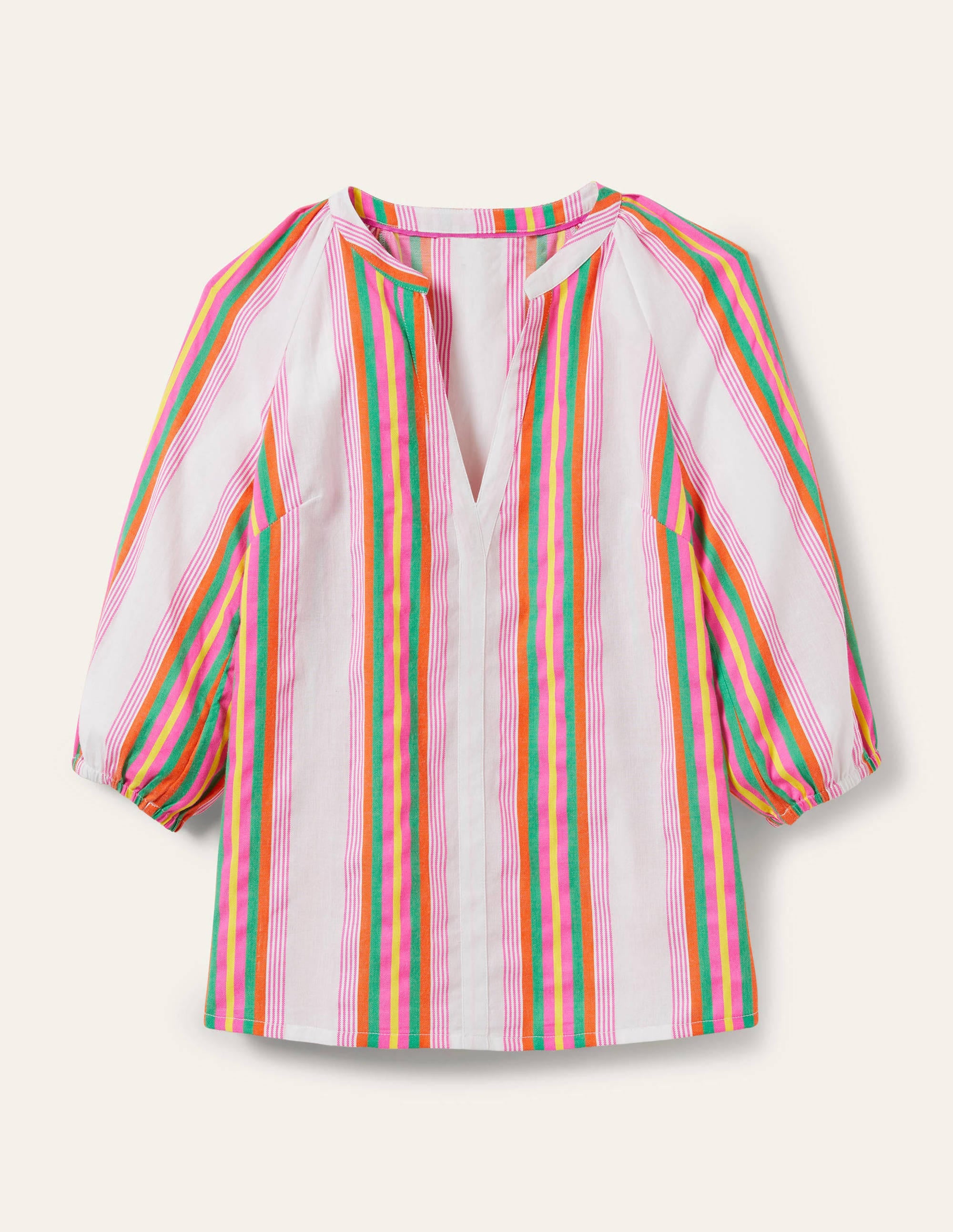 Louise Mid Sleeve Popover-Tropical Woven Rainbow Stripe - Image 6