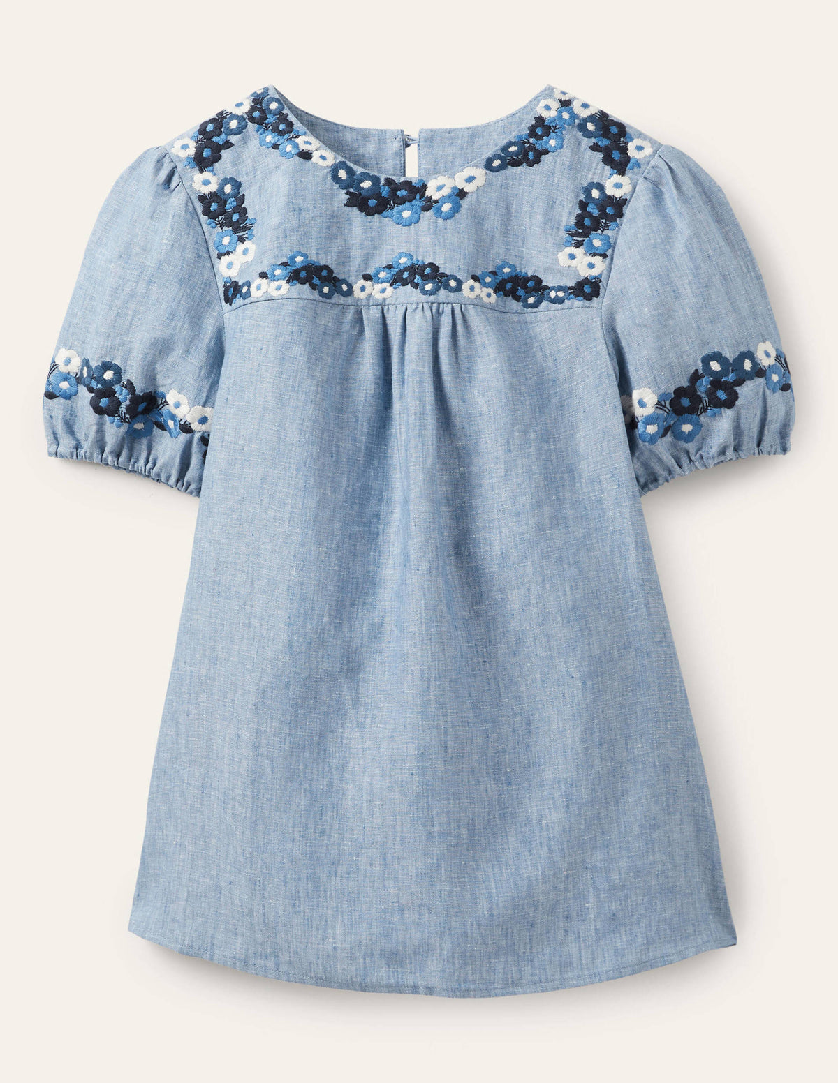 Embroidered Linen Top-Chambray-5