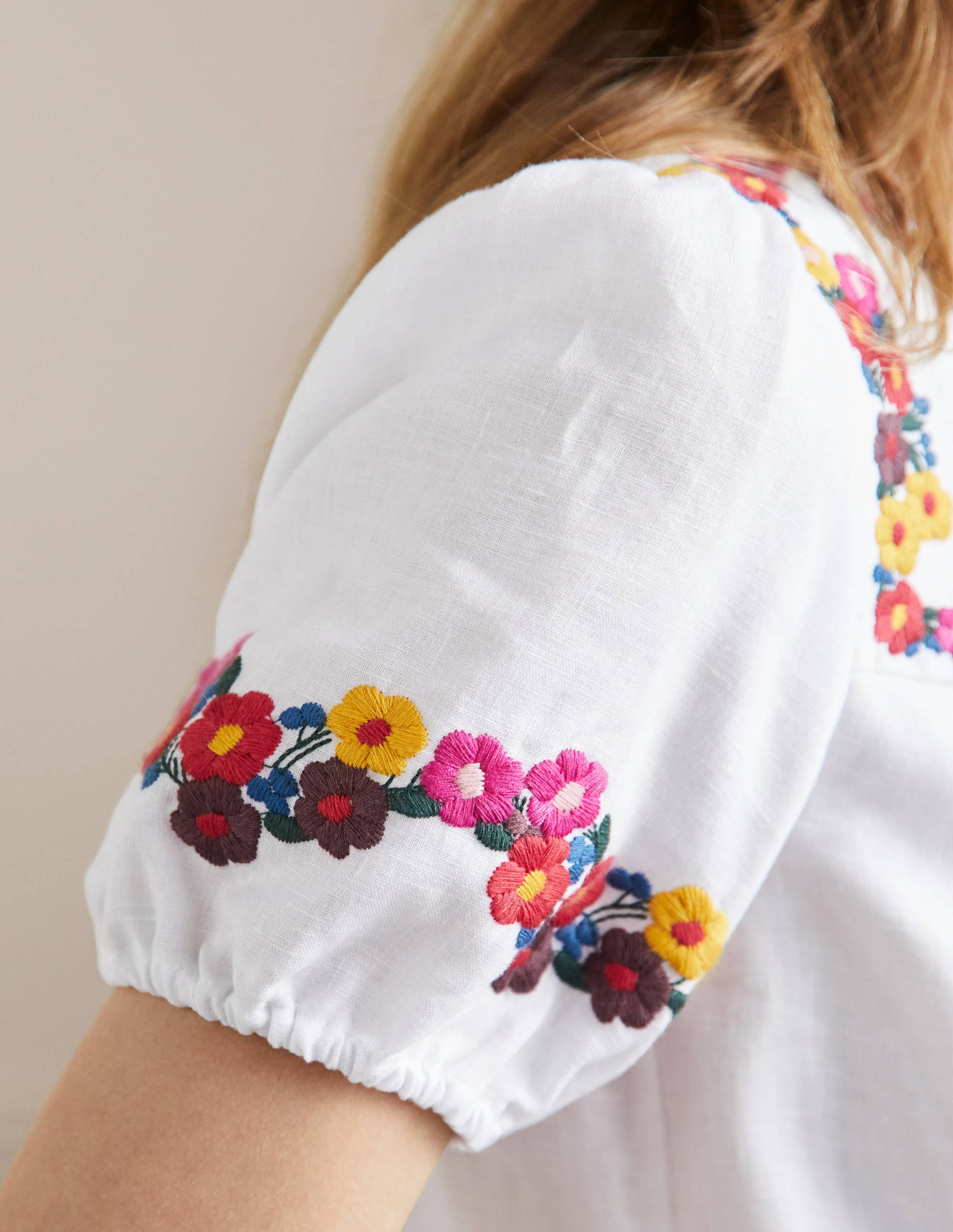 Embroidered Linen Top-White - Image 2