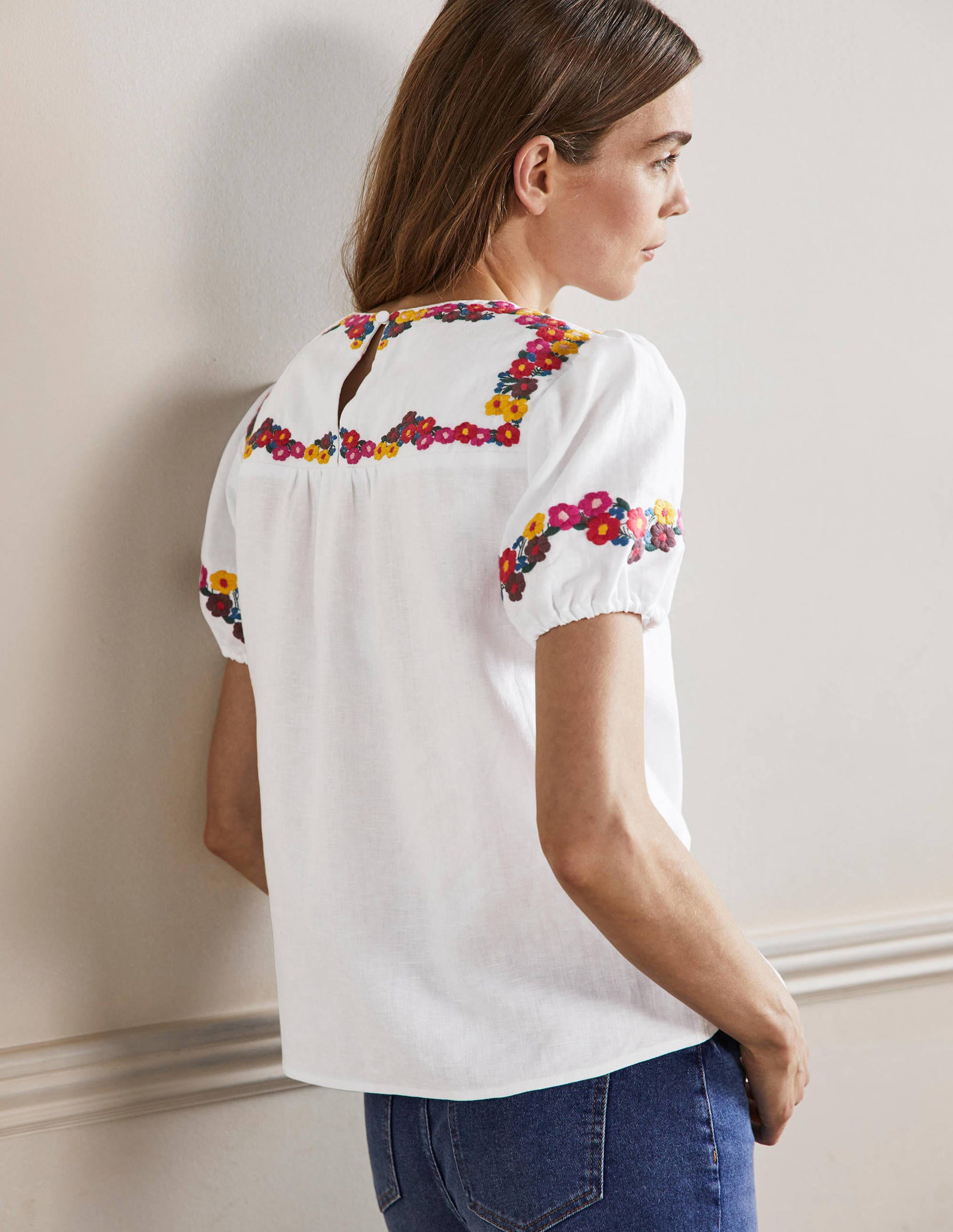 Embroidered Linen Top-White - Image 3