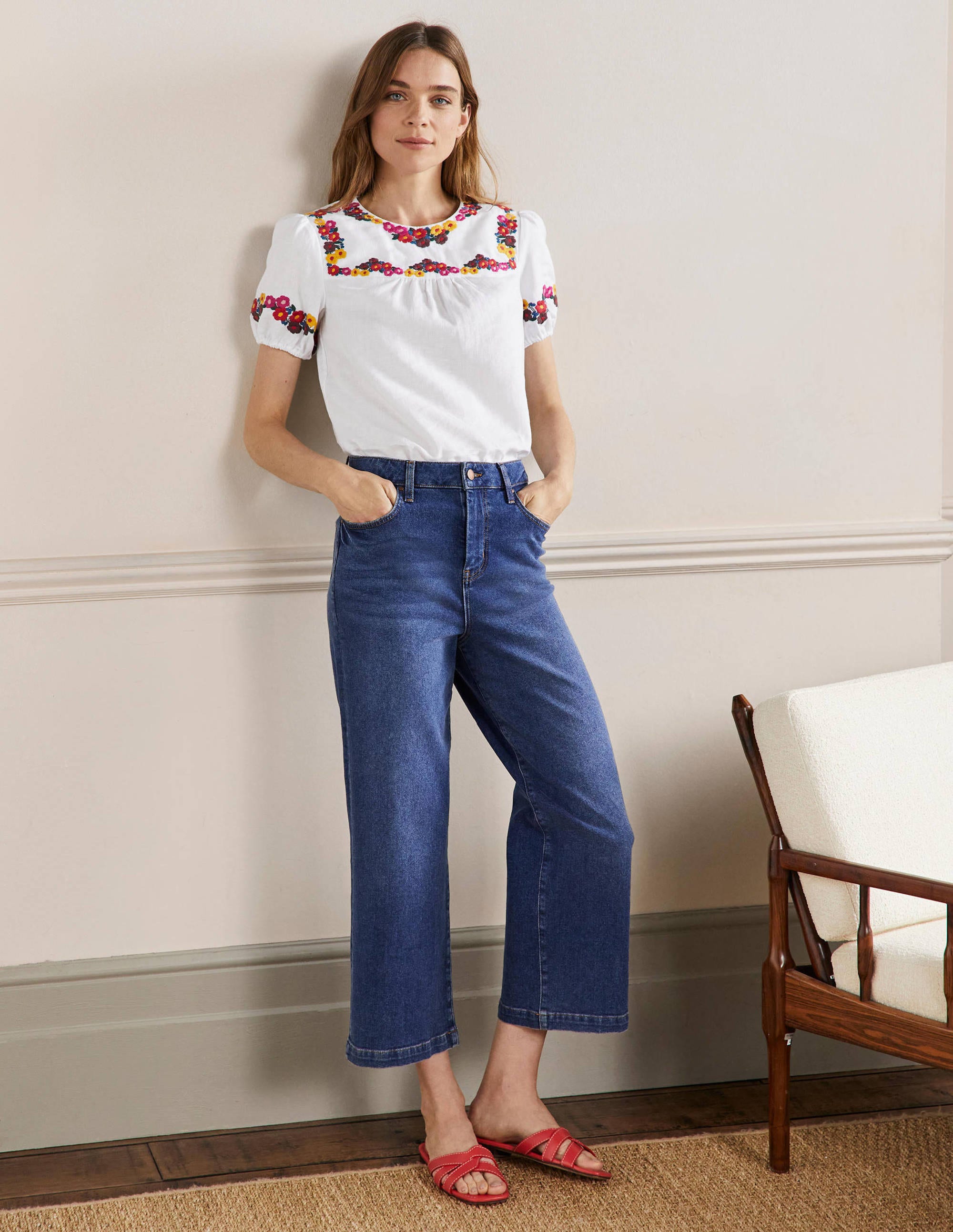 Embroidered Linen Top-White - Image 4