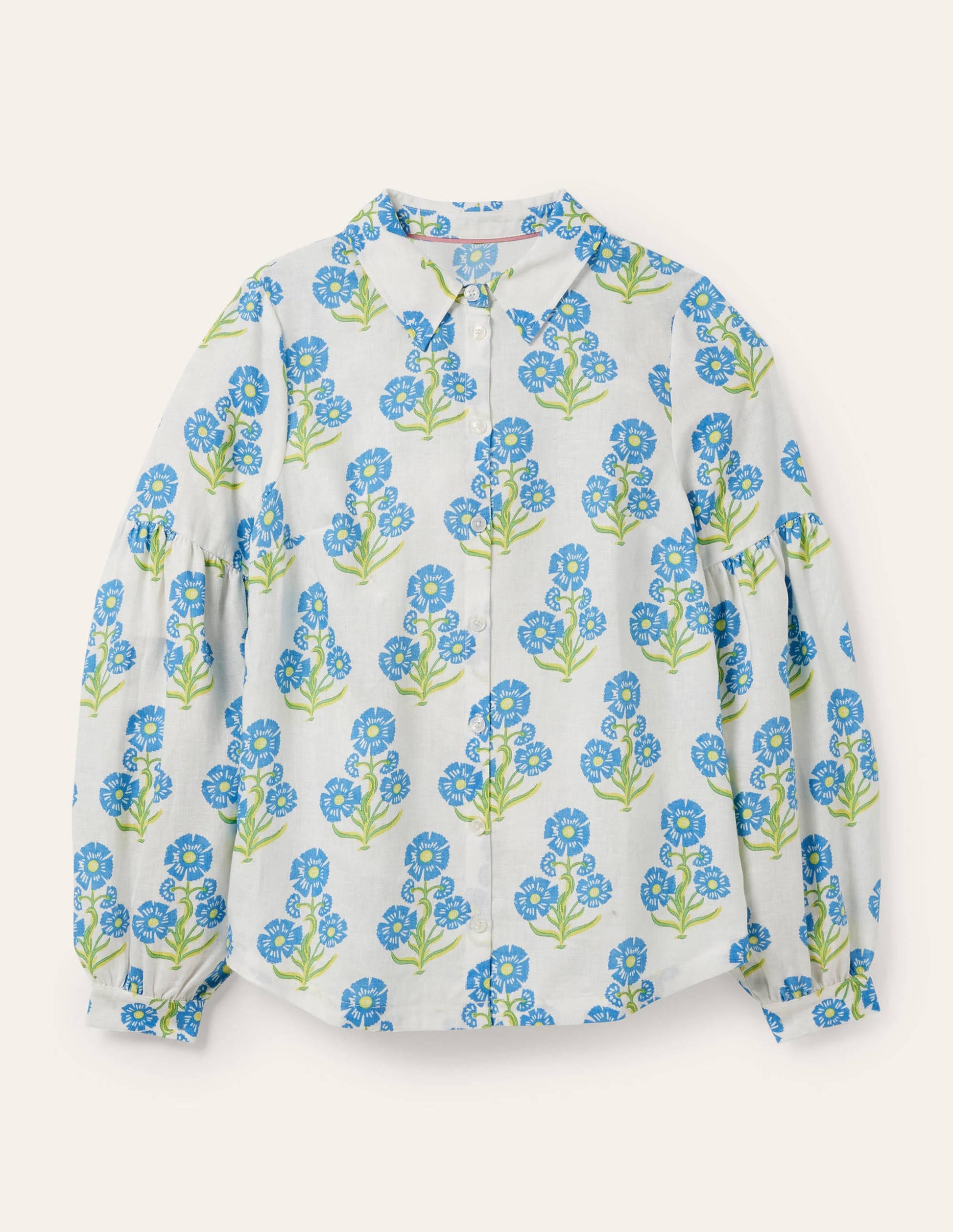 Anna Blouson Linen Shirt-Molly Mahon Flower Woodblock-10