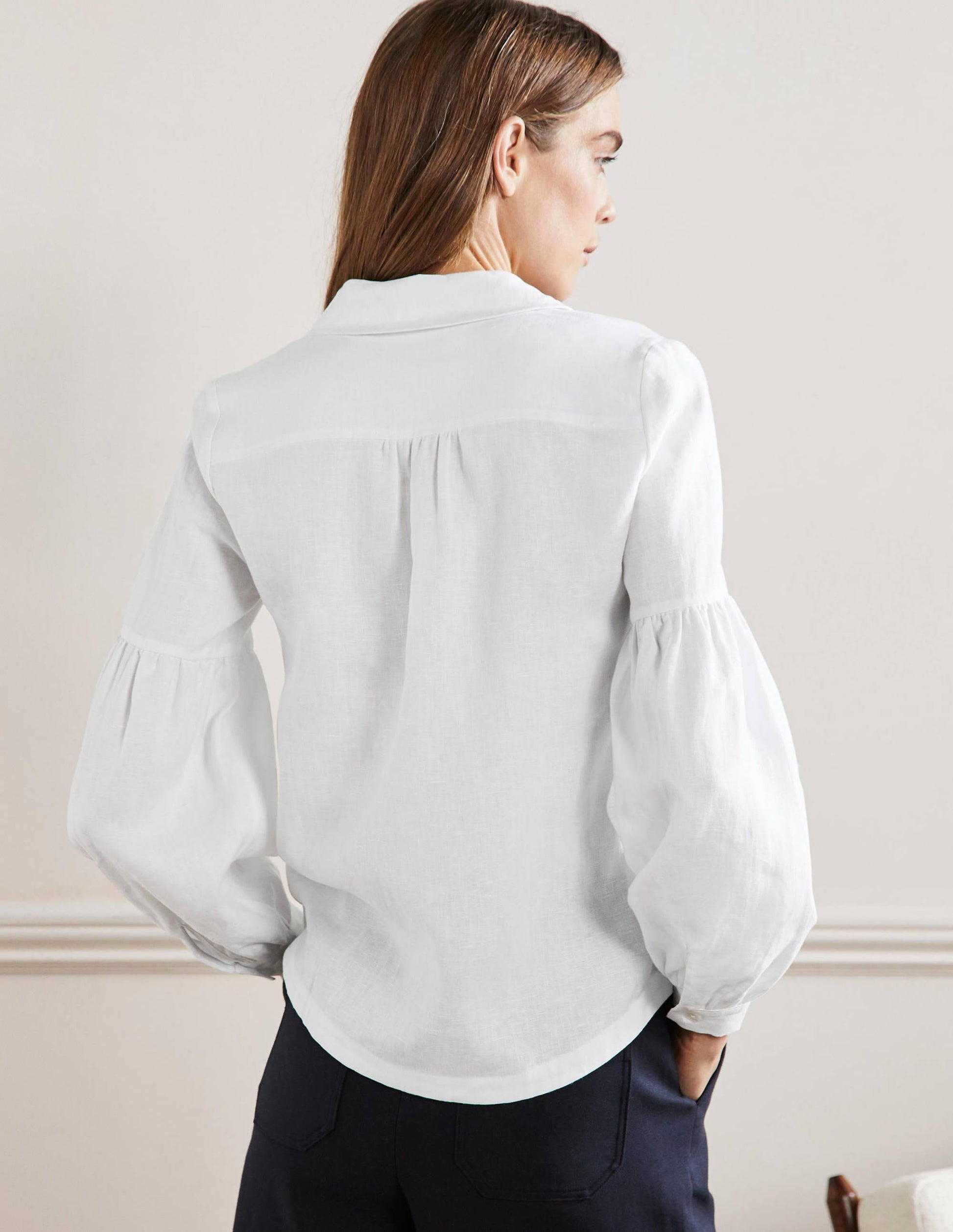 Anna Blouson Linen Shirt-White-3