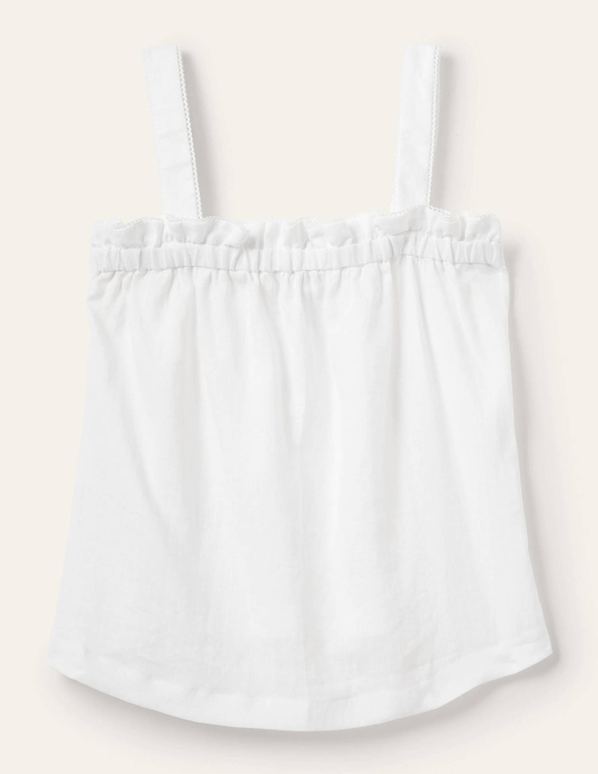 Ruffle Detail Linen Top-White-5