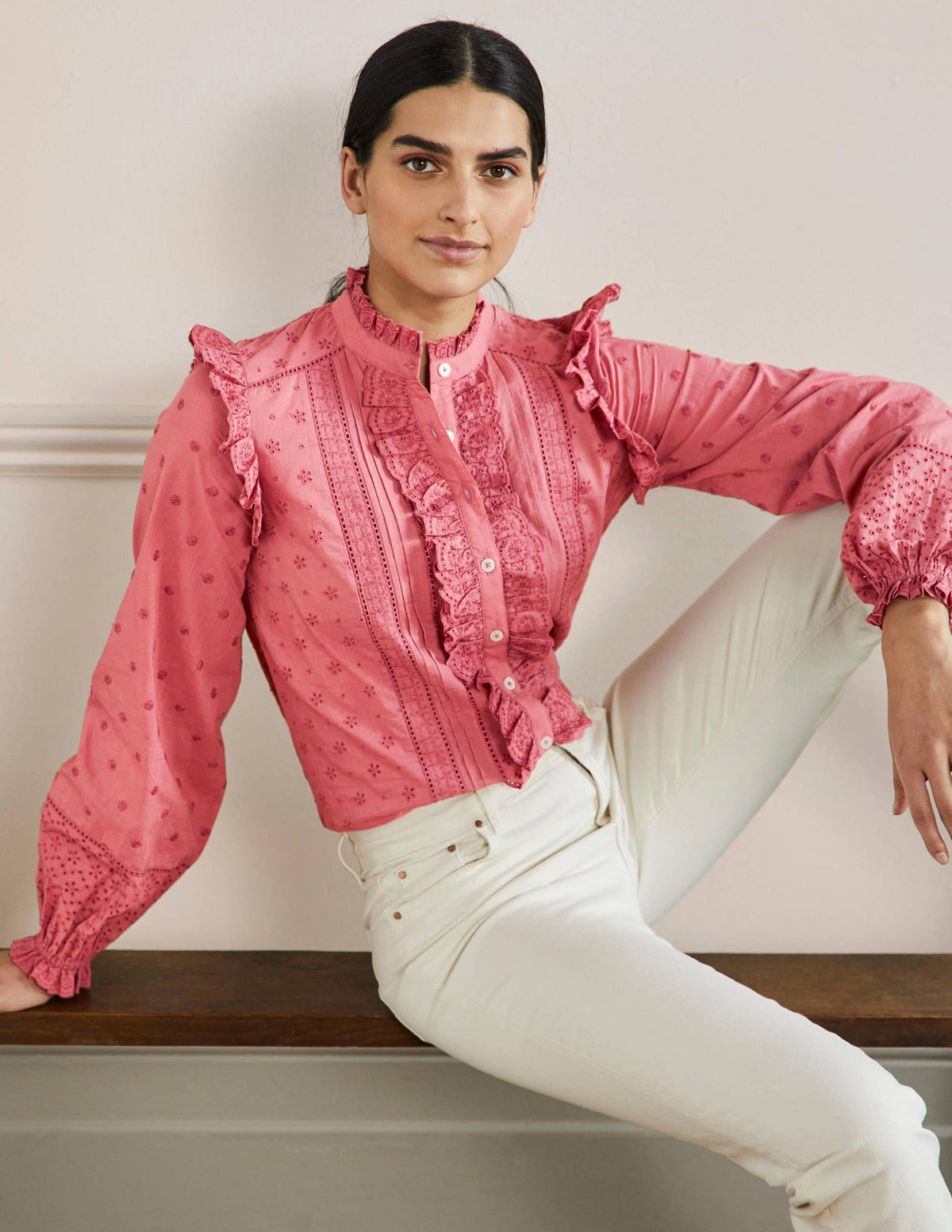 Iris Broderie Shirt-Dusty Red - Image 1