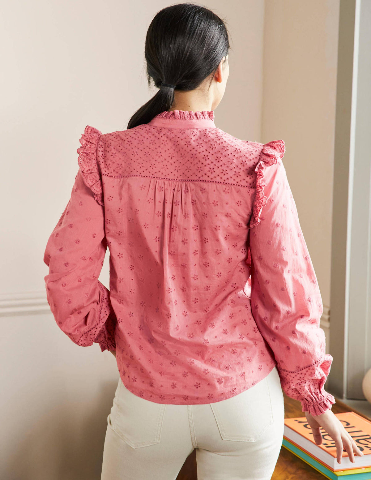 Iris Broderie Shirt-Dusty Red - Image 3