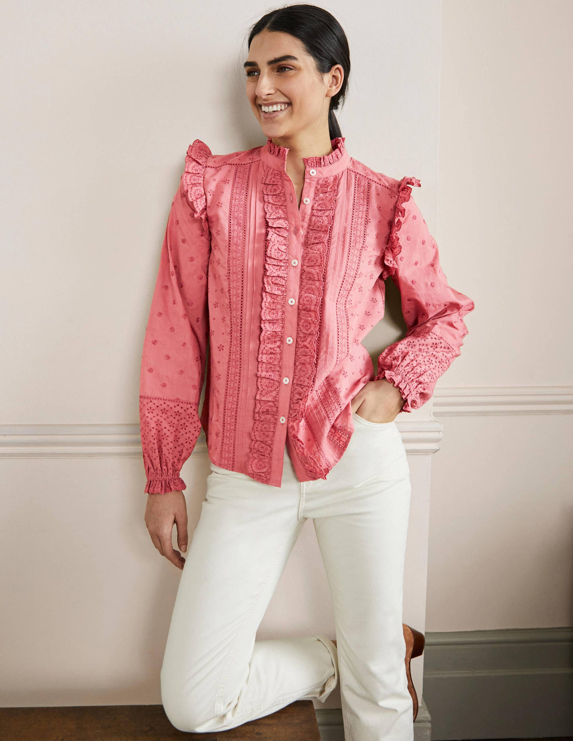 Iris Broderie Shirt-Dusty Red - Image 4