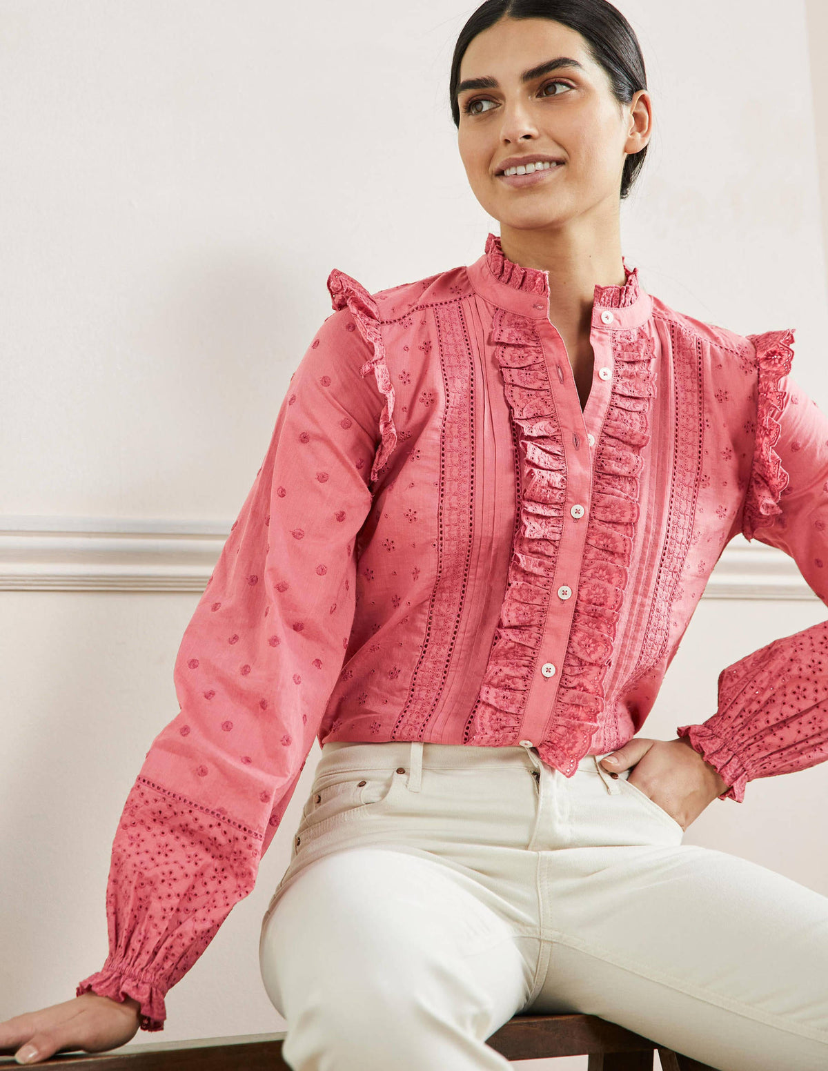 Iris Broderie Shirt-Dusty Red-5
