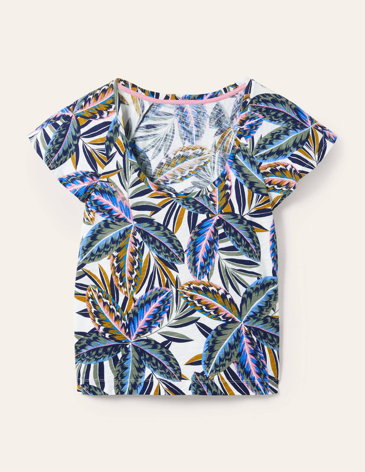 Scoop Flutter Sleeve T-Shirt-Multi, Exotic Leaves-5
