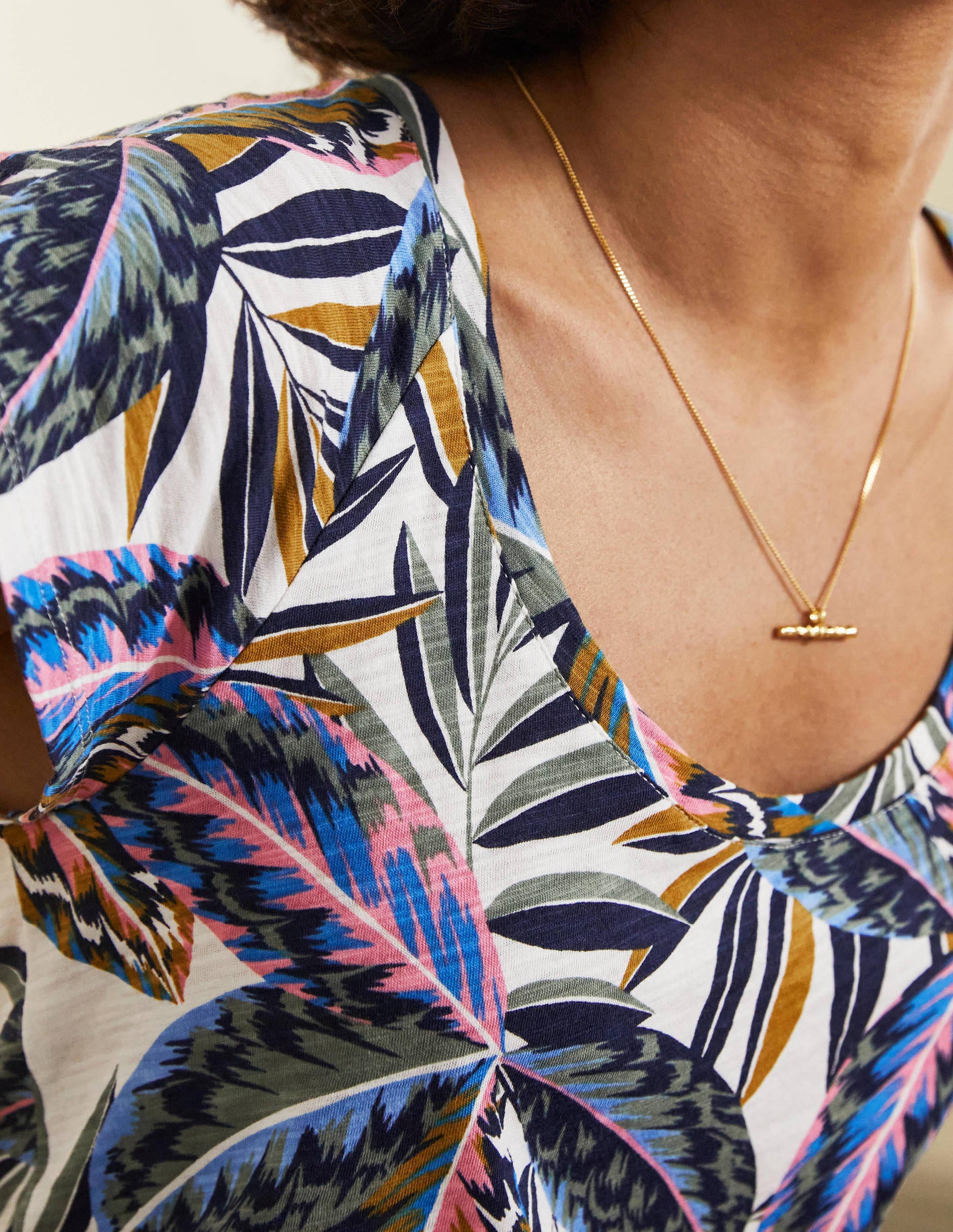 Scoop Flutter Sleeve T-Shirt-Multi, Exotic Leaves - Image 2