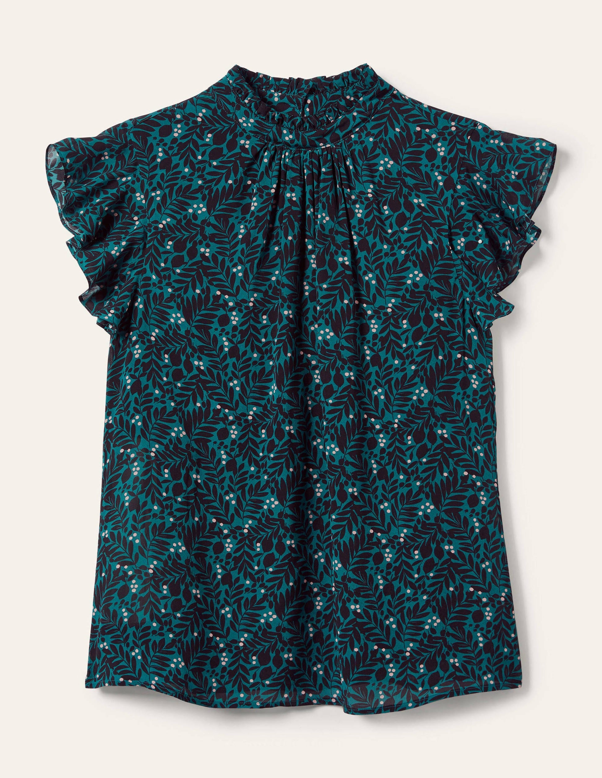 High Neck Sleeveless Top-Black, Lemon Foliage-5