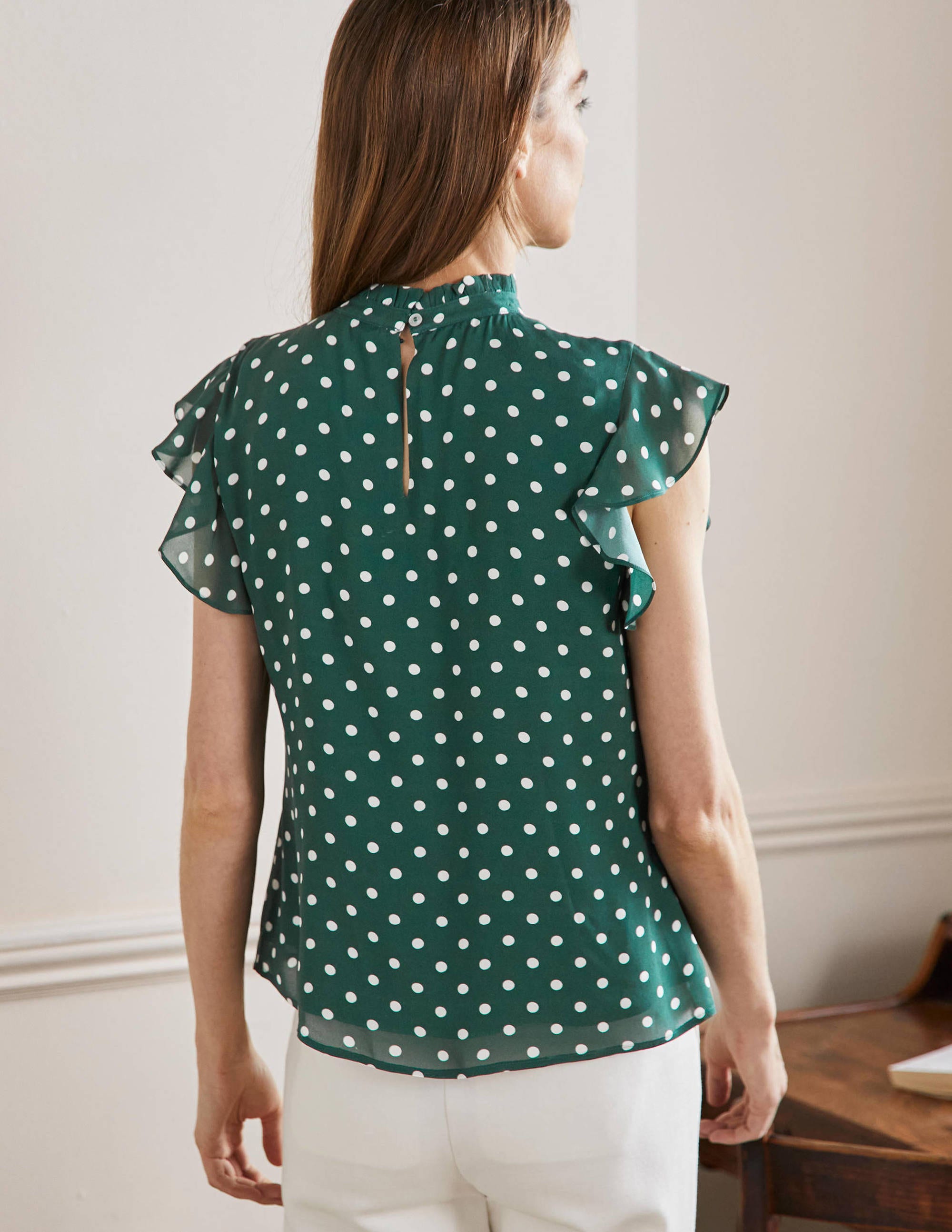 High Neck Sleeveless Top-Trekking Green, Regular Dot - Image 3