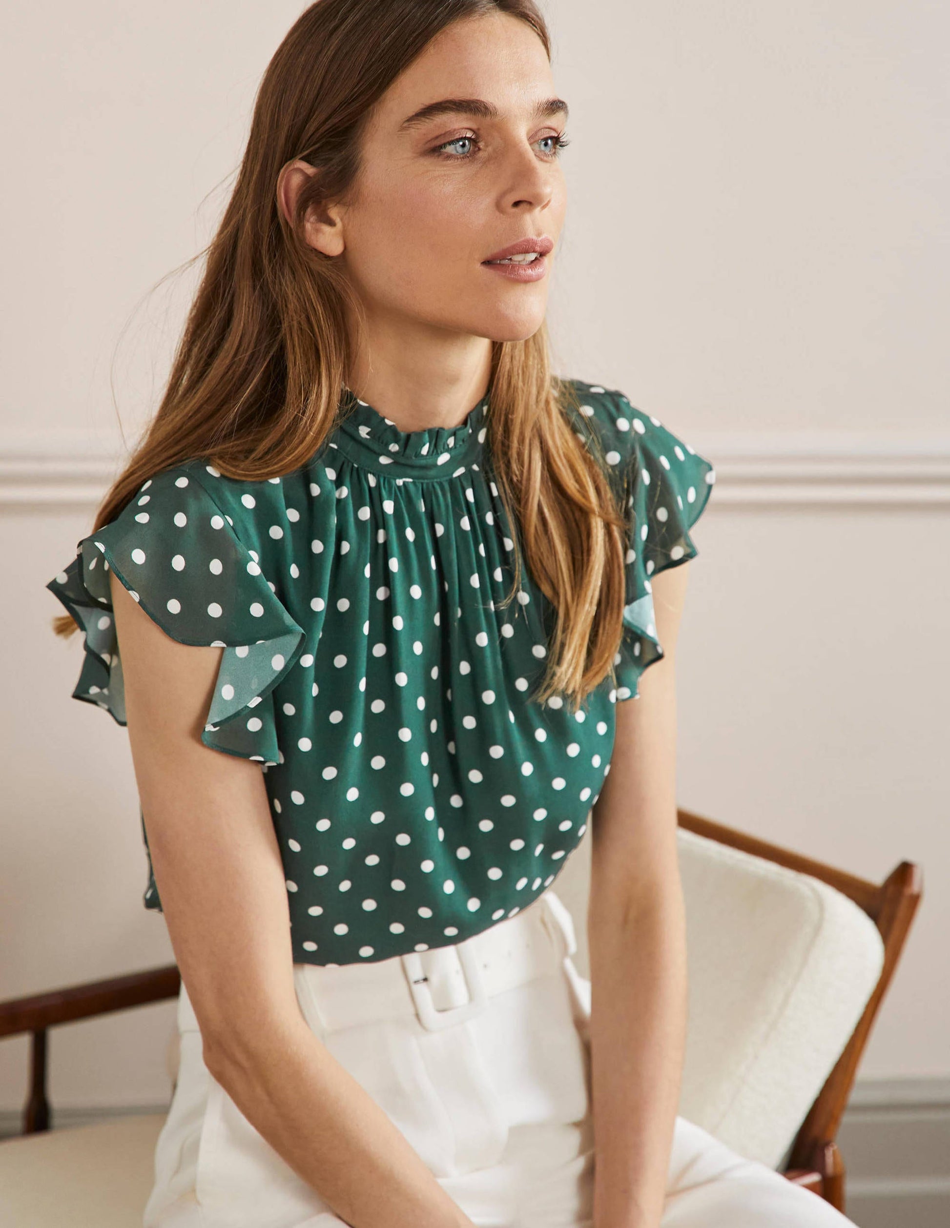 High Neck Sleeveless Top-Trekking Green, Regular Dot-4