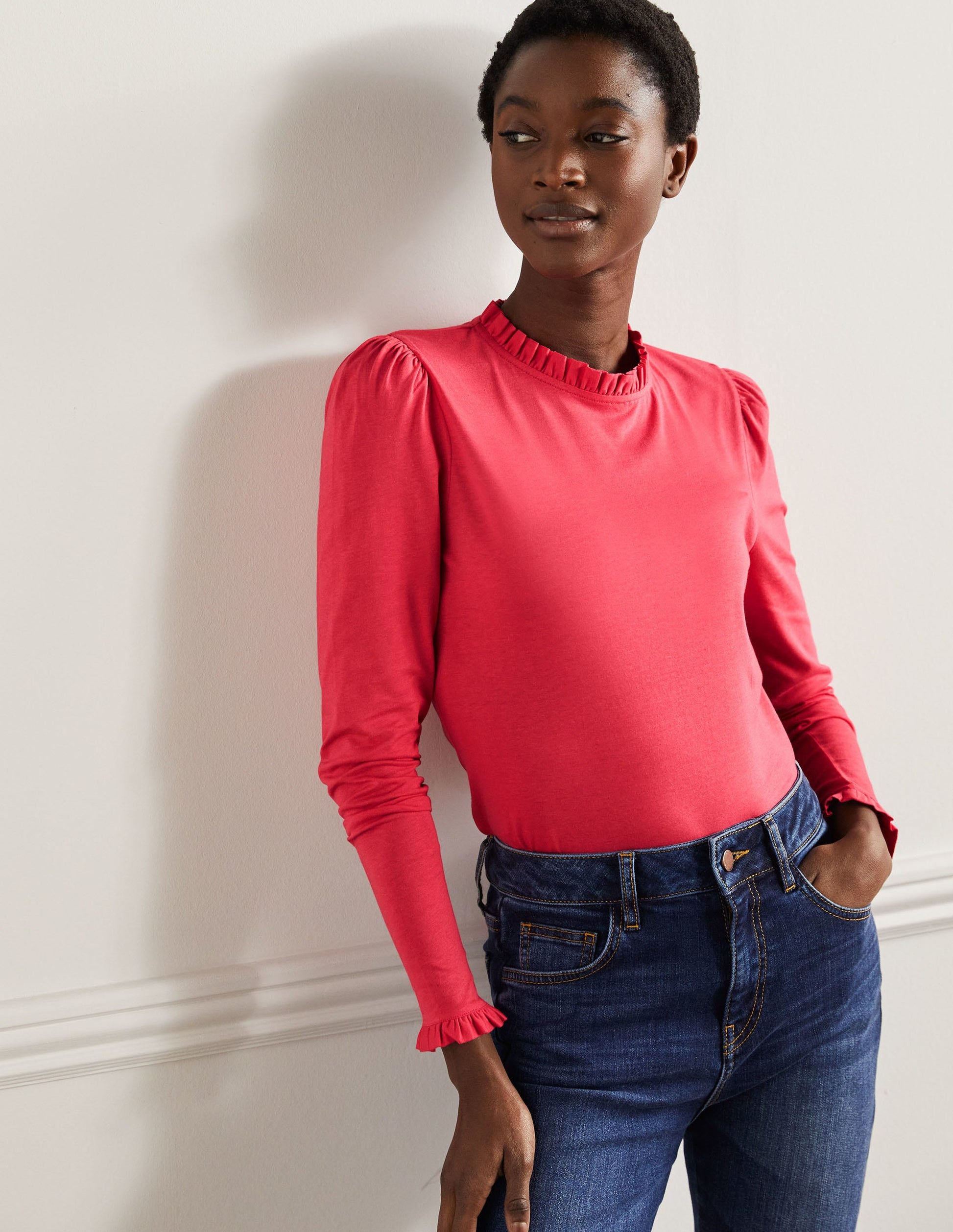 Supersoft Frill Detail Top-Radish-1