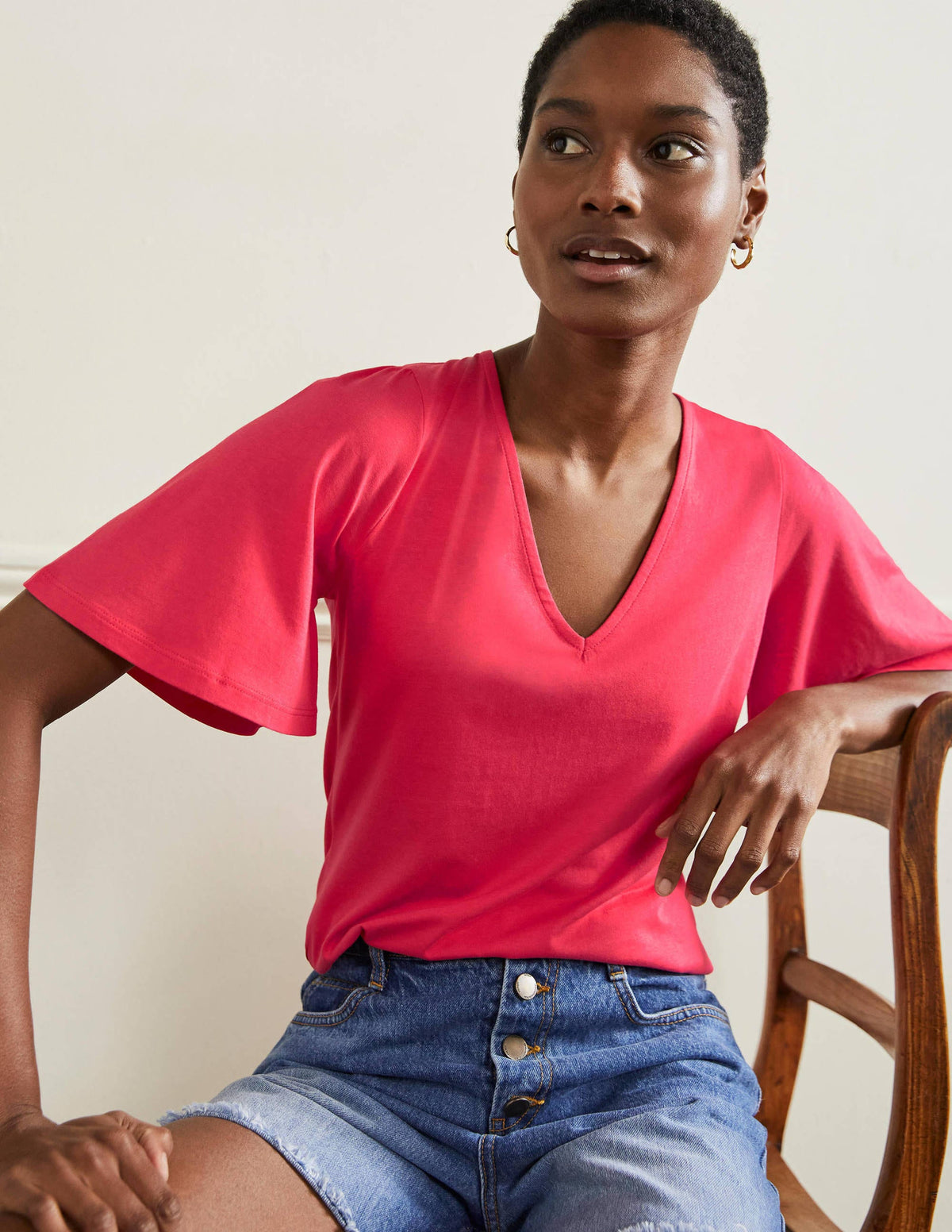Supersoft Flutter Sleeve Top-Radish - Image 1