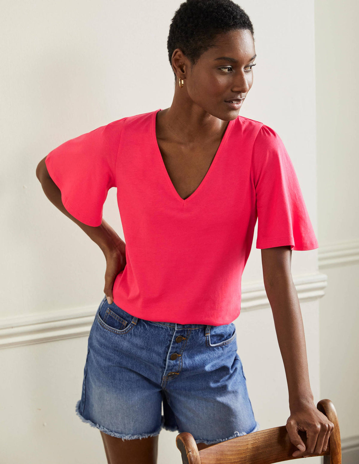 Supersoft Flutter Sleeve Top-Radish-4