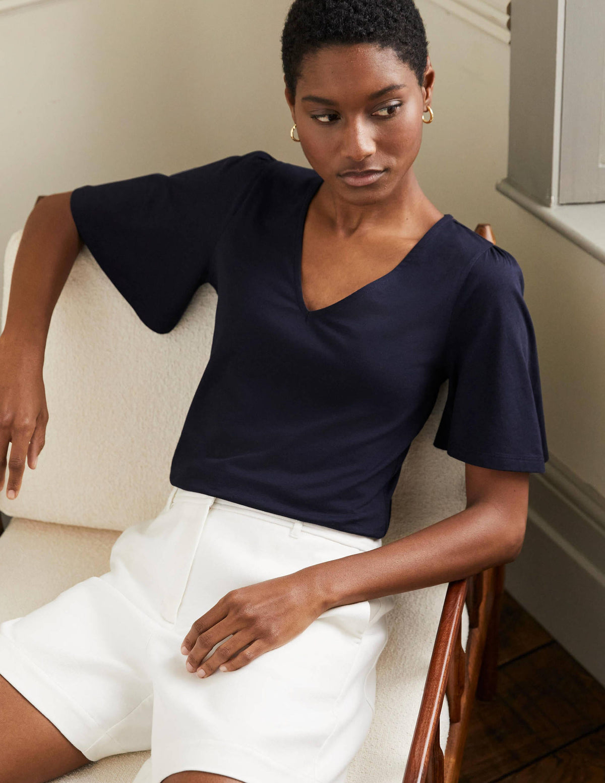 Supersoft Flutter Sleeve Top-Navy - Image 1