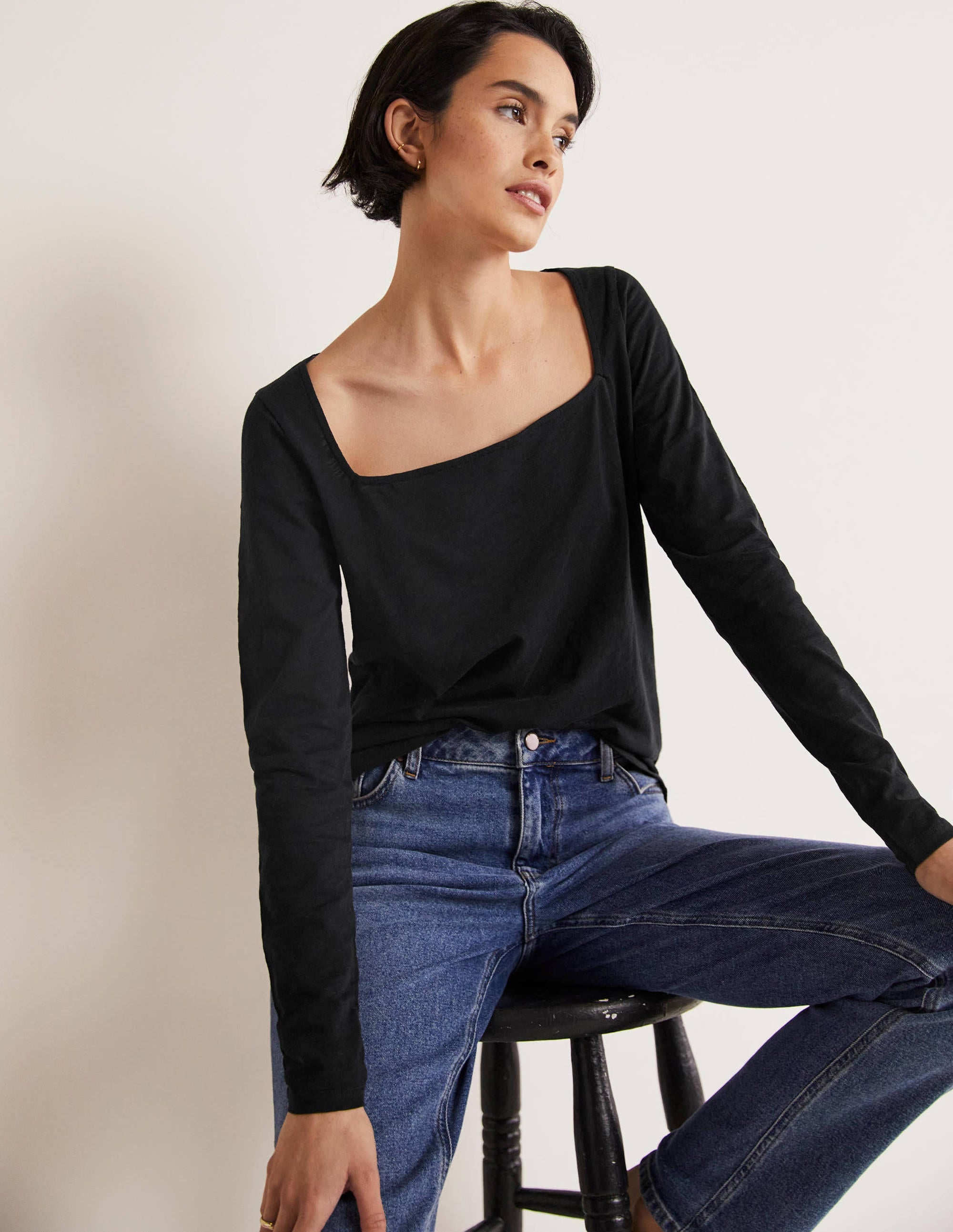 Cotton Square Neck Top-Black - Image 1