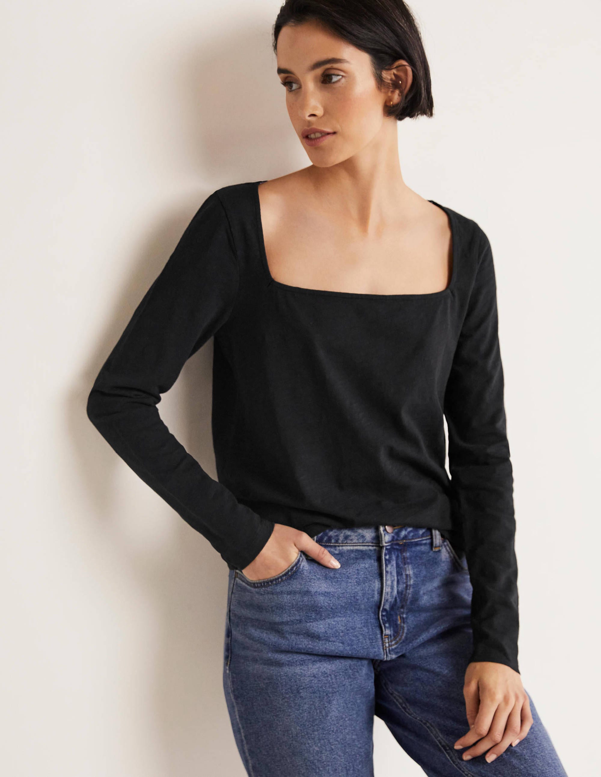 Cotton Square Neck Top-Black - Image 3