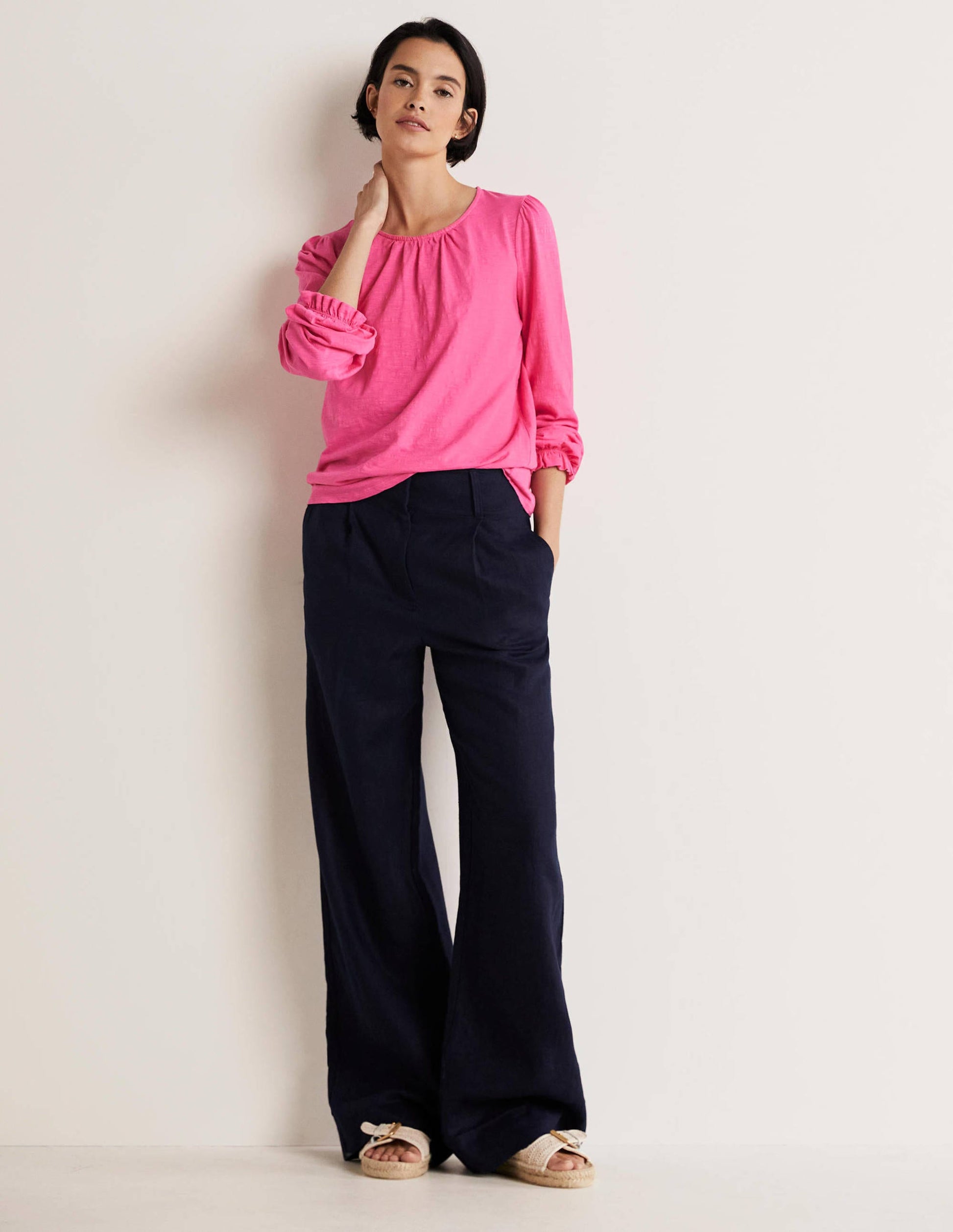 Blouson Cotton Crew Neck Top-Festival Pink-4