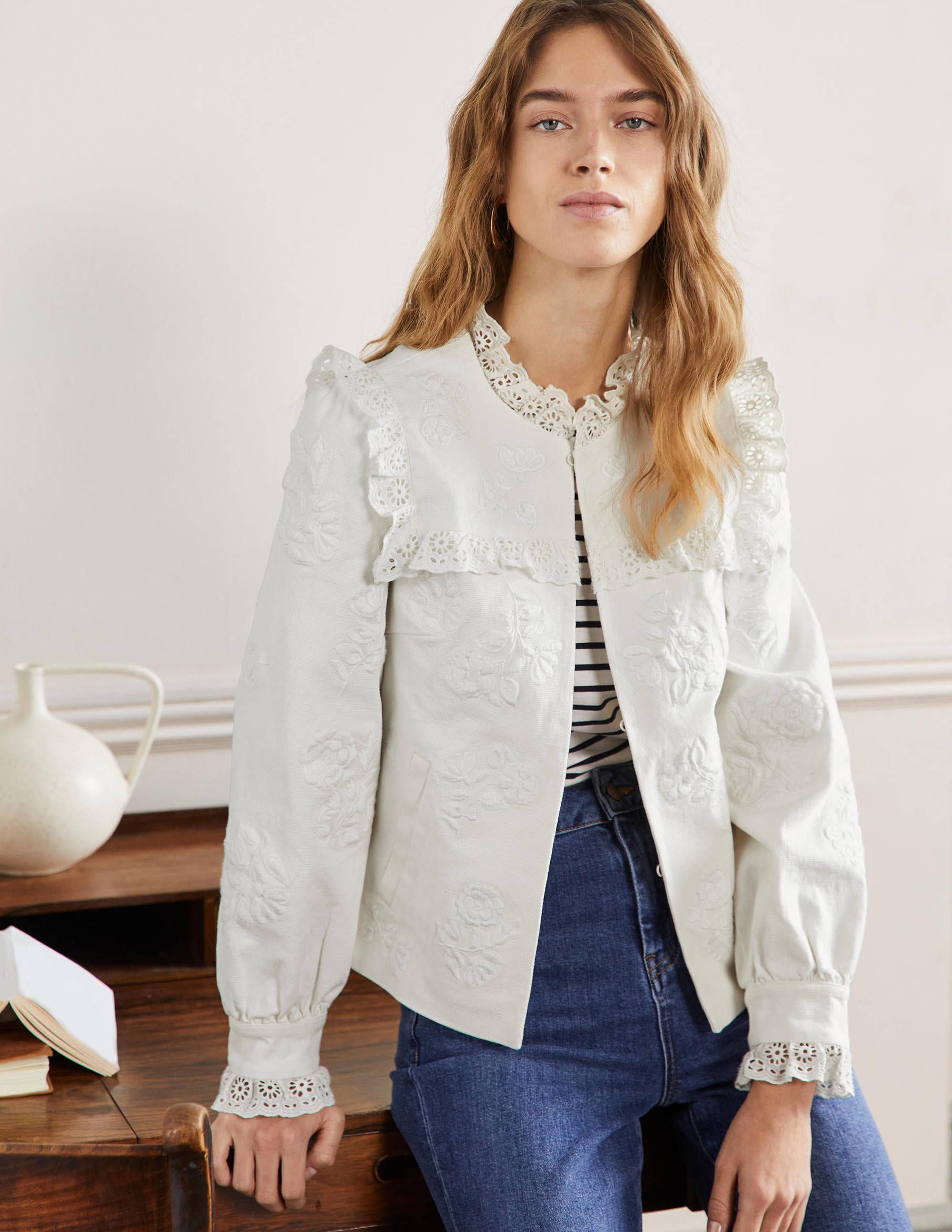 Cotton Broderie Jacket-Ivory - Image 1