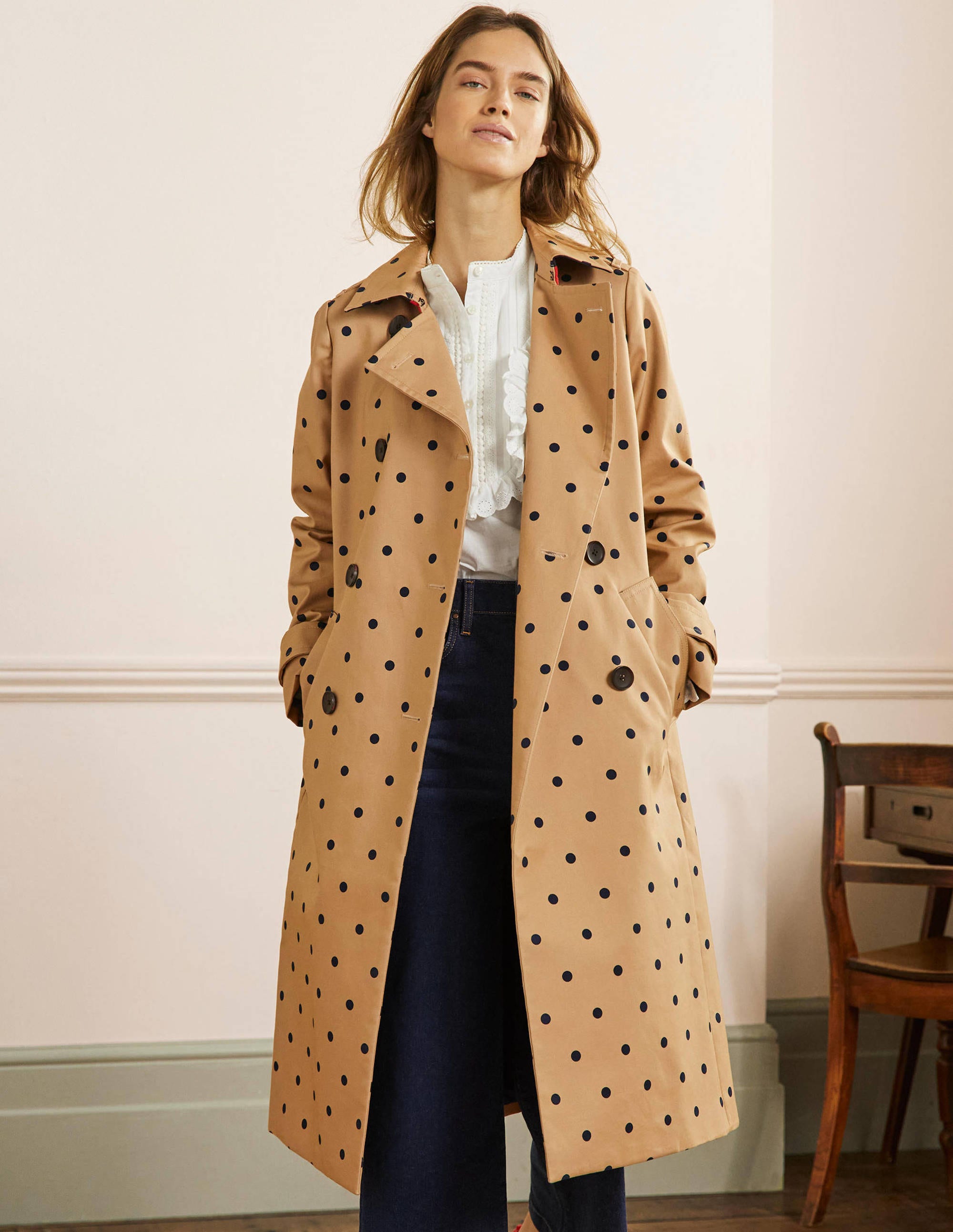 Printed Cotton Trench Coat-Ground Ginger, Spot - Image 1