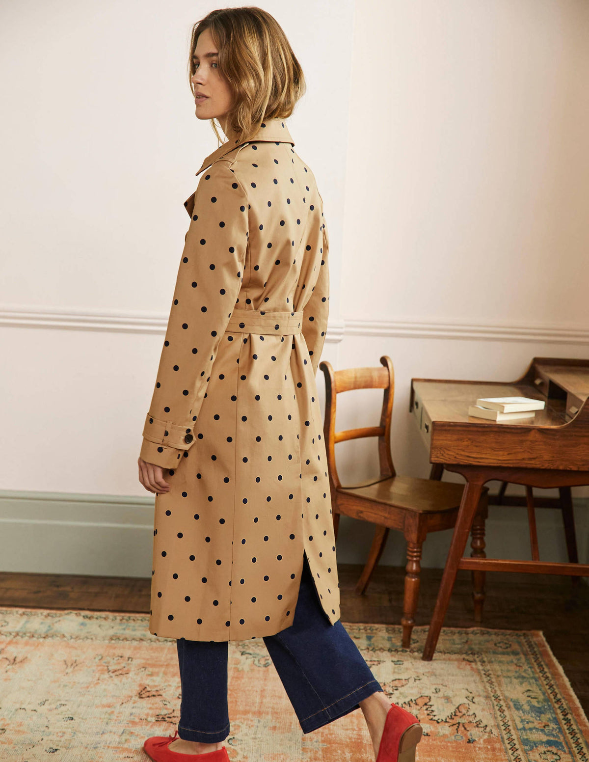 Printed Cotton Trench Coat-Ground Ginger, Spot-3