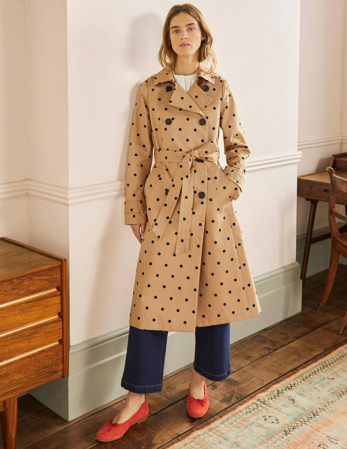 Printed Cotton Trench Coat-Ground Ginger, Spot-4