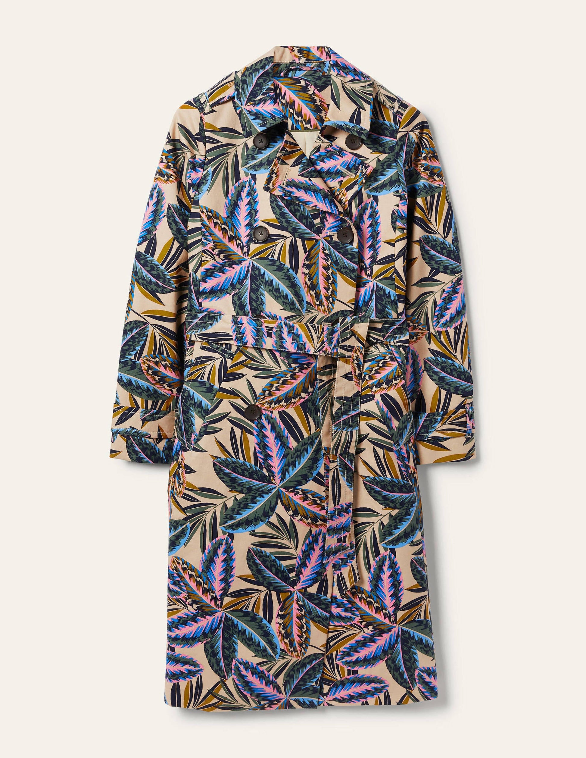 Printed Cotton Trench Coat-Rope, Exotic Leaves-6