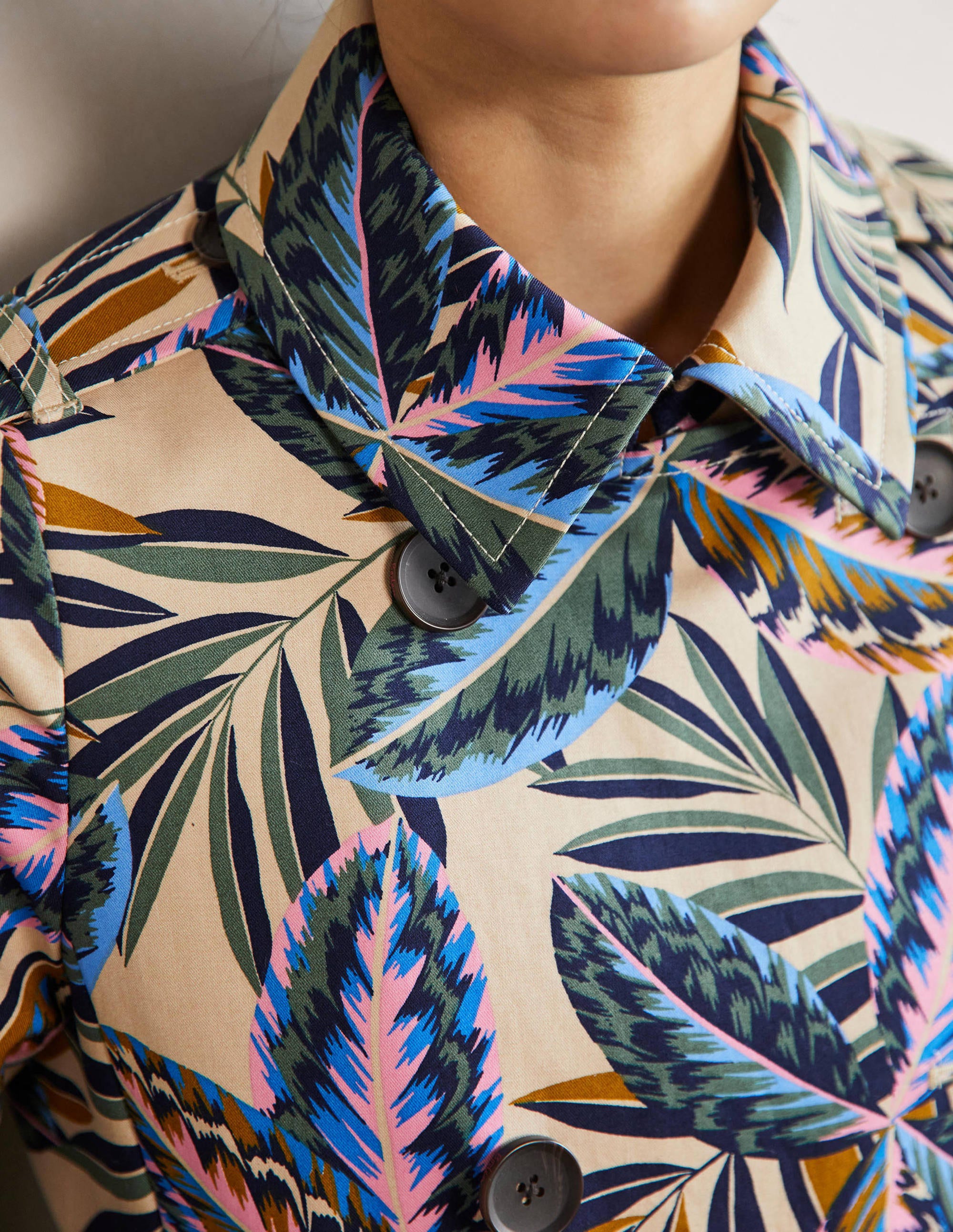 Printed Cotton Trench Coat-Rope, Exotic Leaves - Image 2