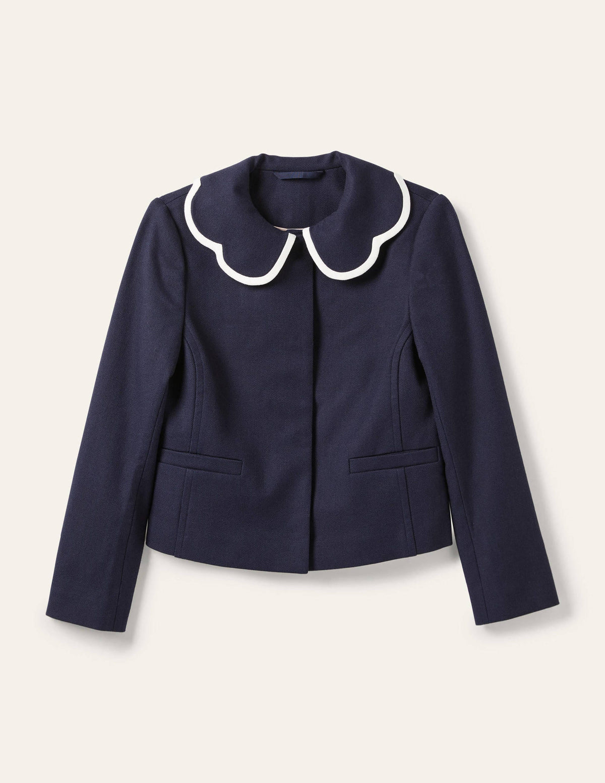 Scallop Collared Jacket-Navy-5