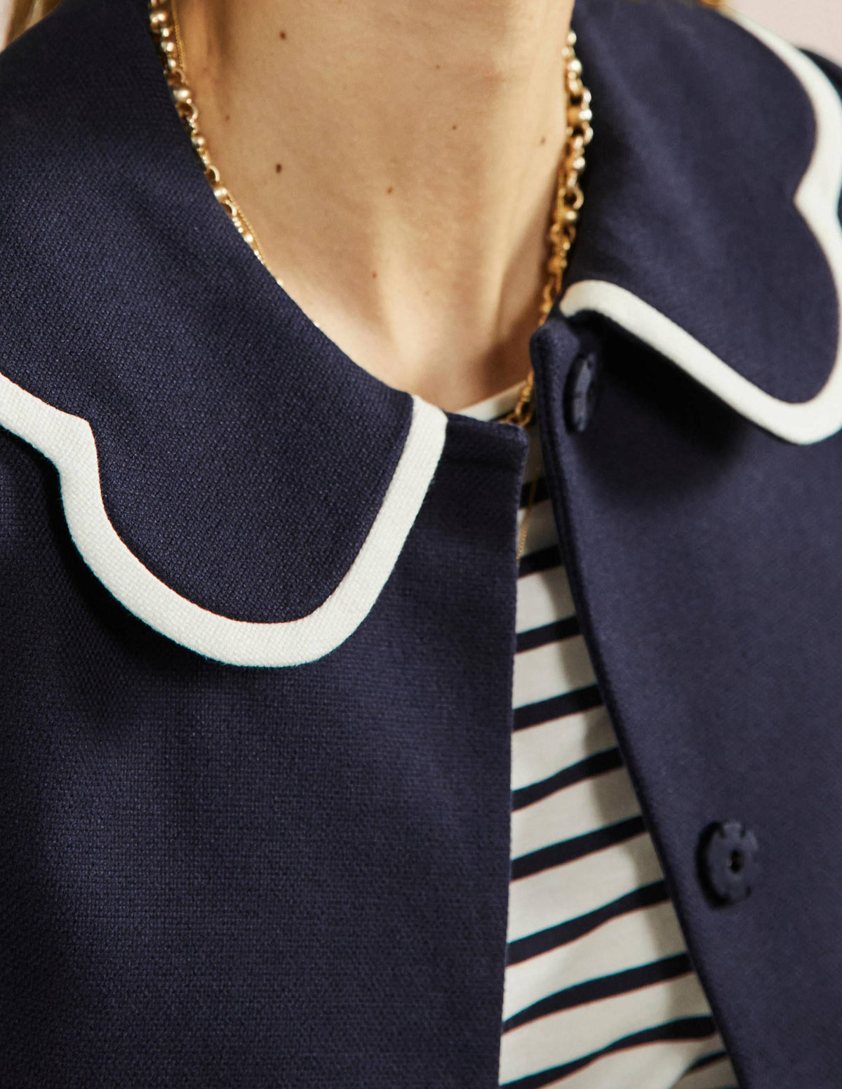 Scallop Collared Jacket-Navy-2