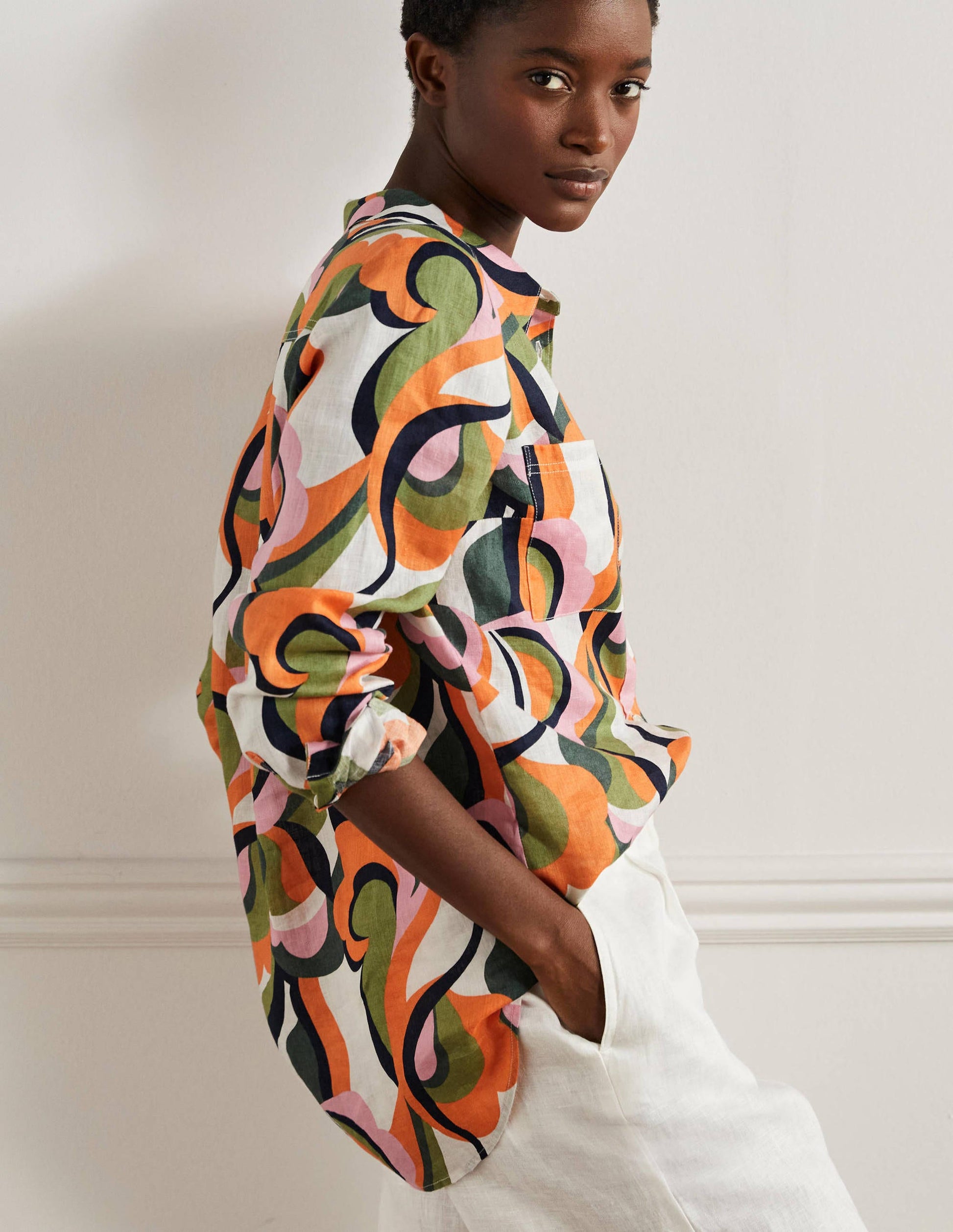 Linen Shirt-Multi, Abstract Swirl-1