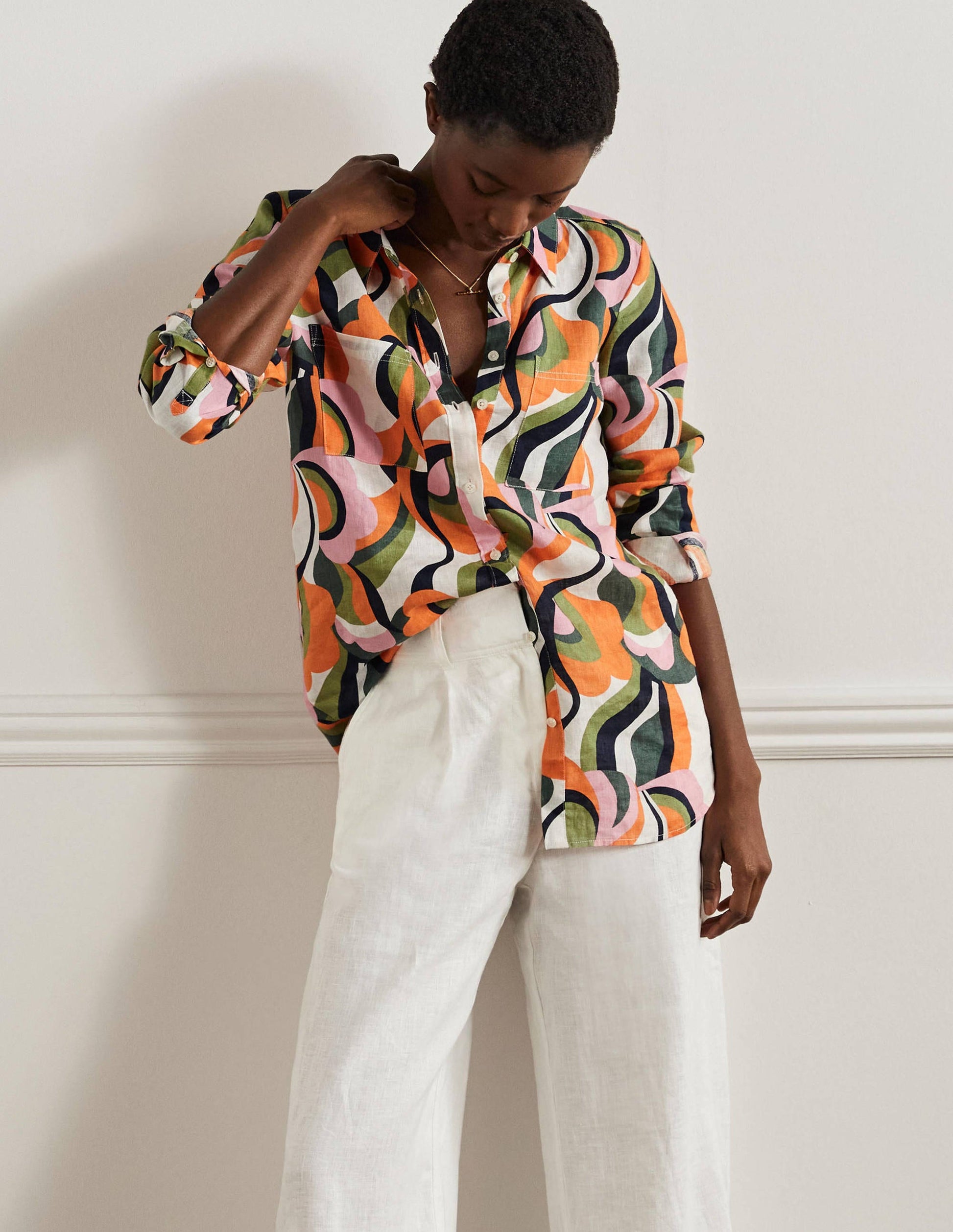 Linen Shirt-Multi, Abstract Swirl-4