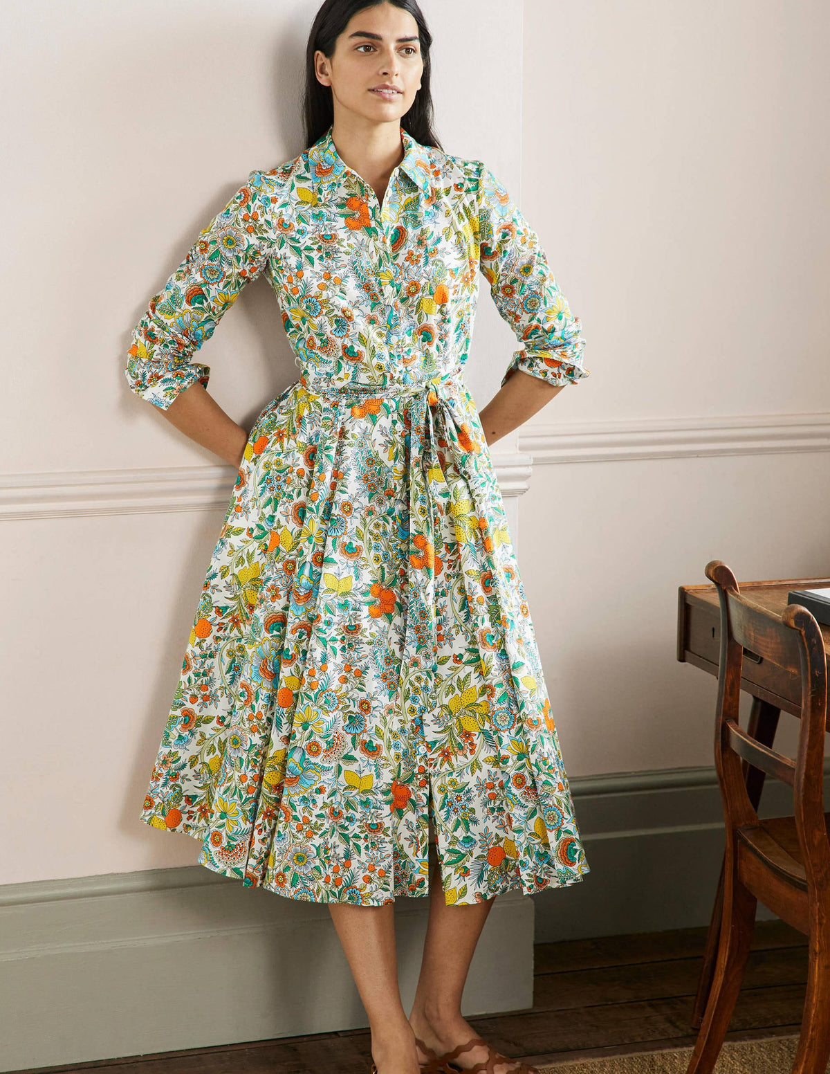 Kitty Midi Shirt Dress-Ivory, Lemon Fizz - Image 1