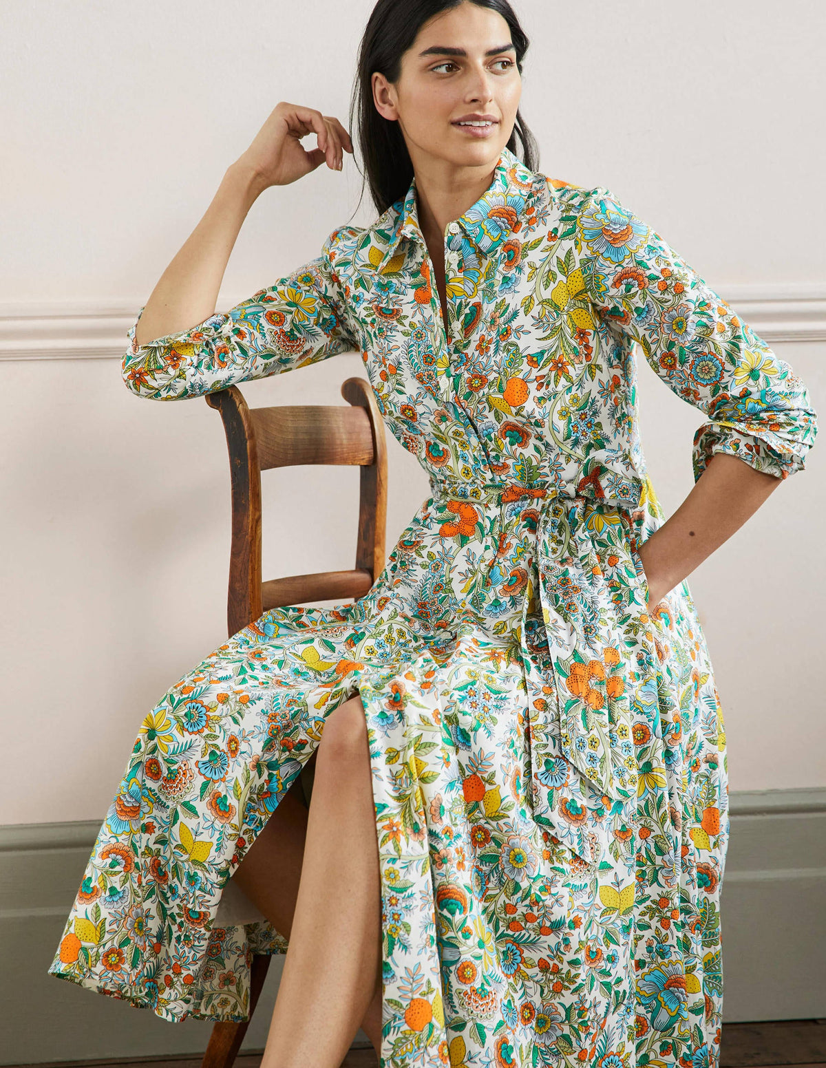 Kitty Midi Shirt Dress-Ivory, Lemon Fizz-4