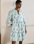 Relaxed Linen Tiered Dress-Molly Mahon Flower Woodblock