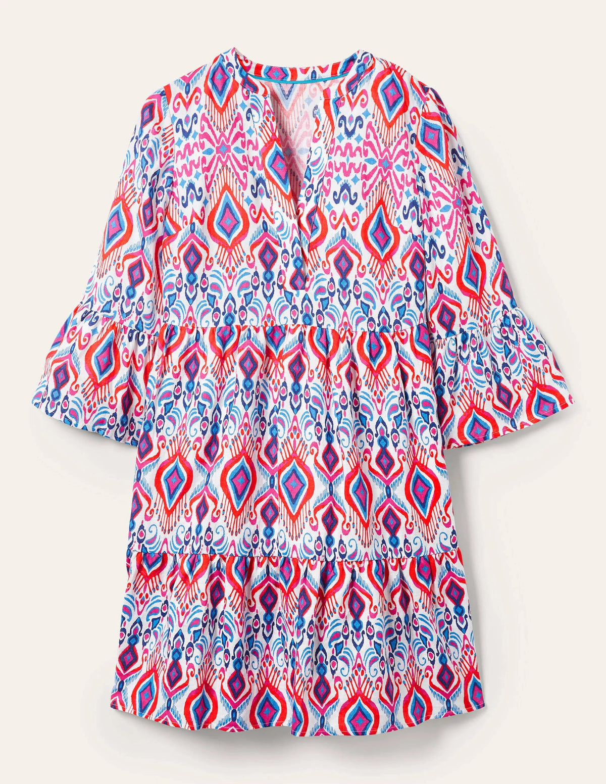 Relaxed Linen Tiered Dress-Multi, Ikat Paradise - Image 1