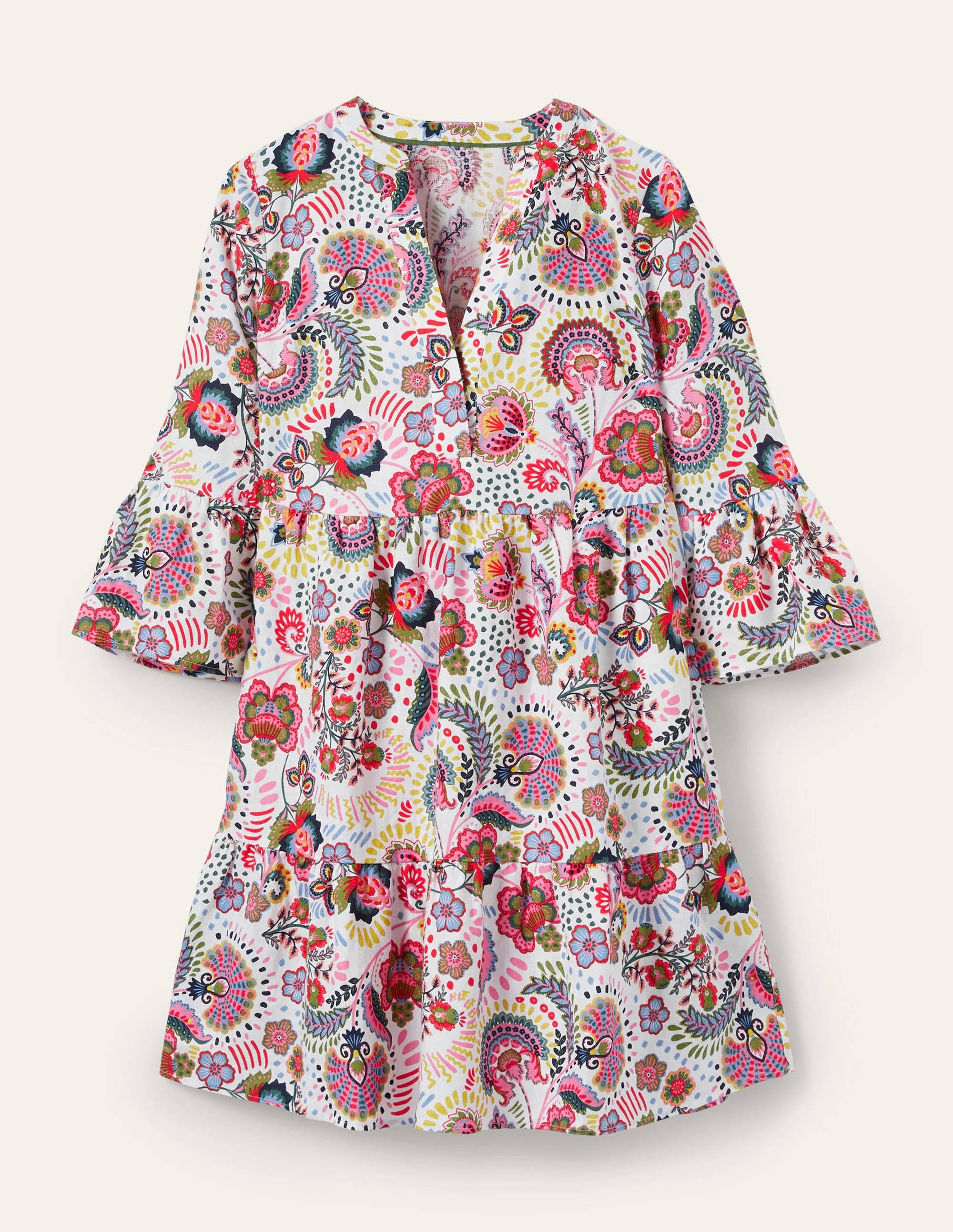 Relaxed Linen Tiered Dress-Multi, Decorative Meadow - Image 6