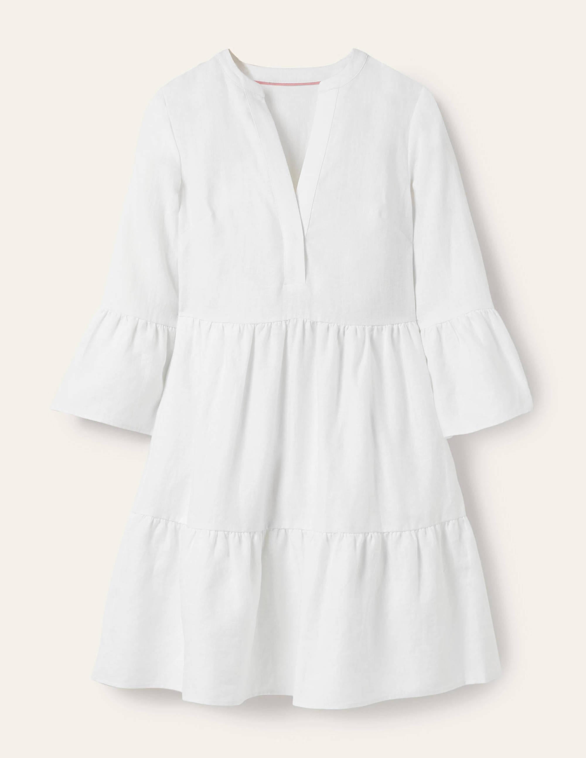 Relaxed Linen Tiered Dress-White - Image 5